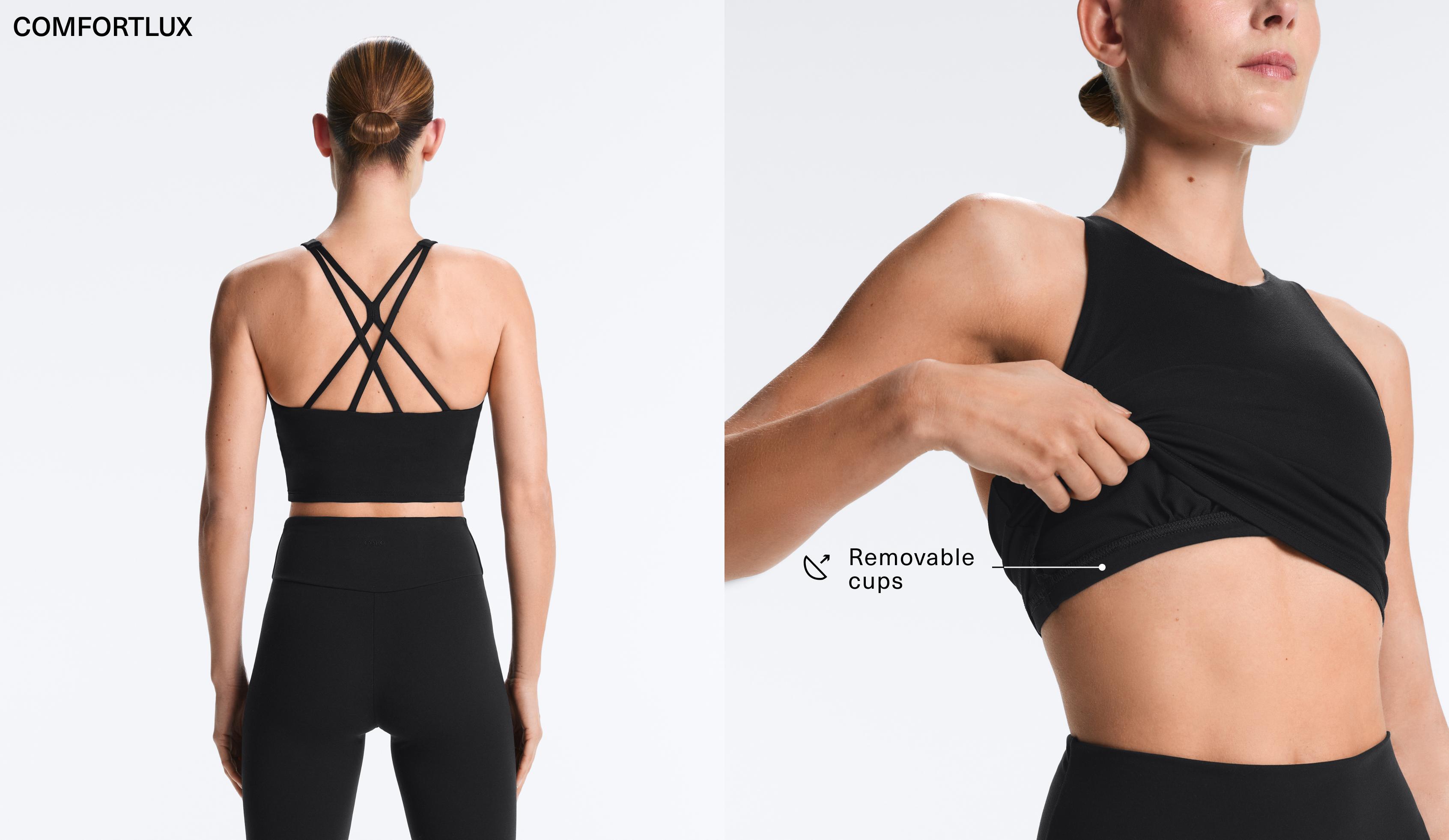 Comfortlux strappy tank top with cups — BLACK