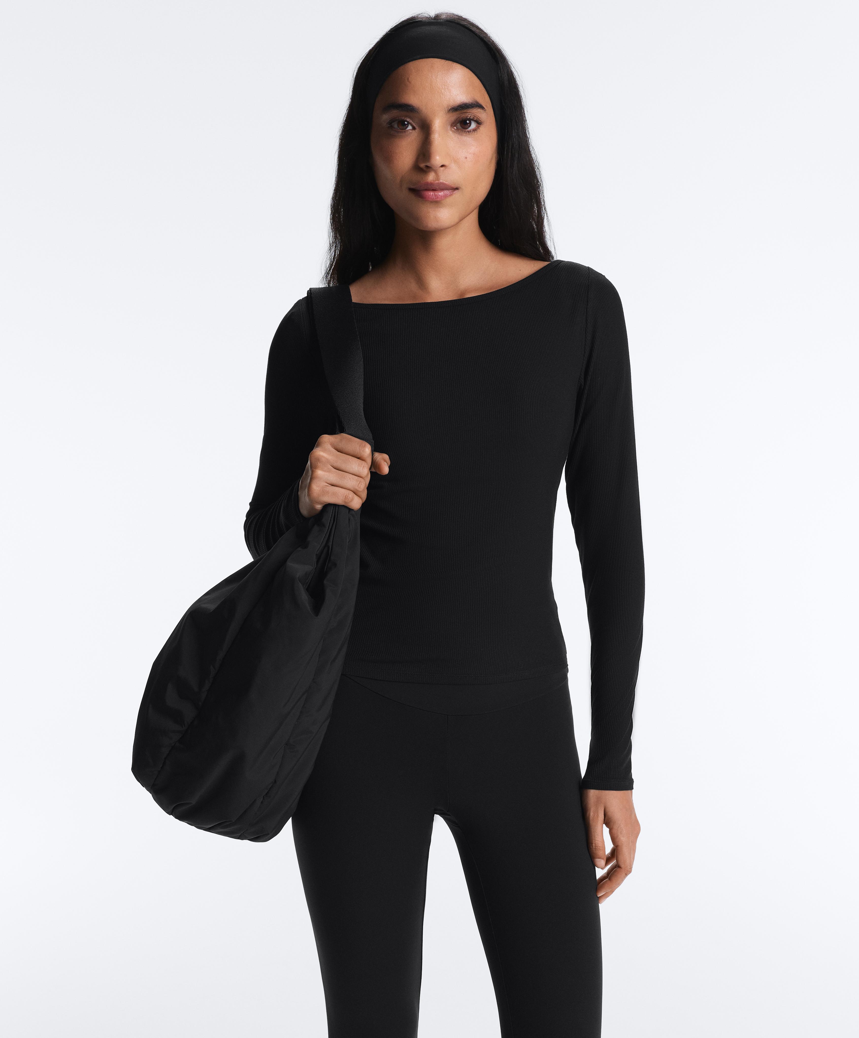 Rib modal blend boat neck T-shirt — BLACK