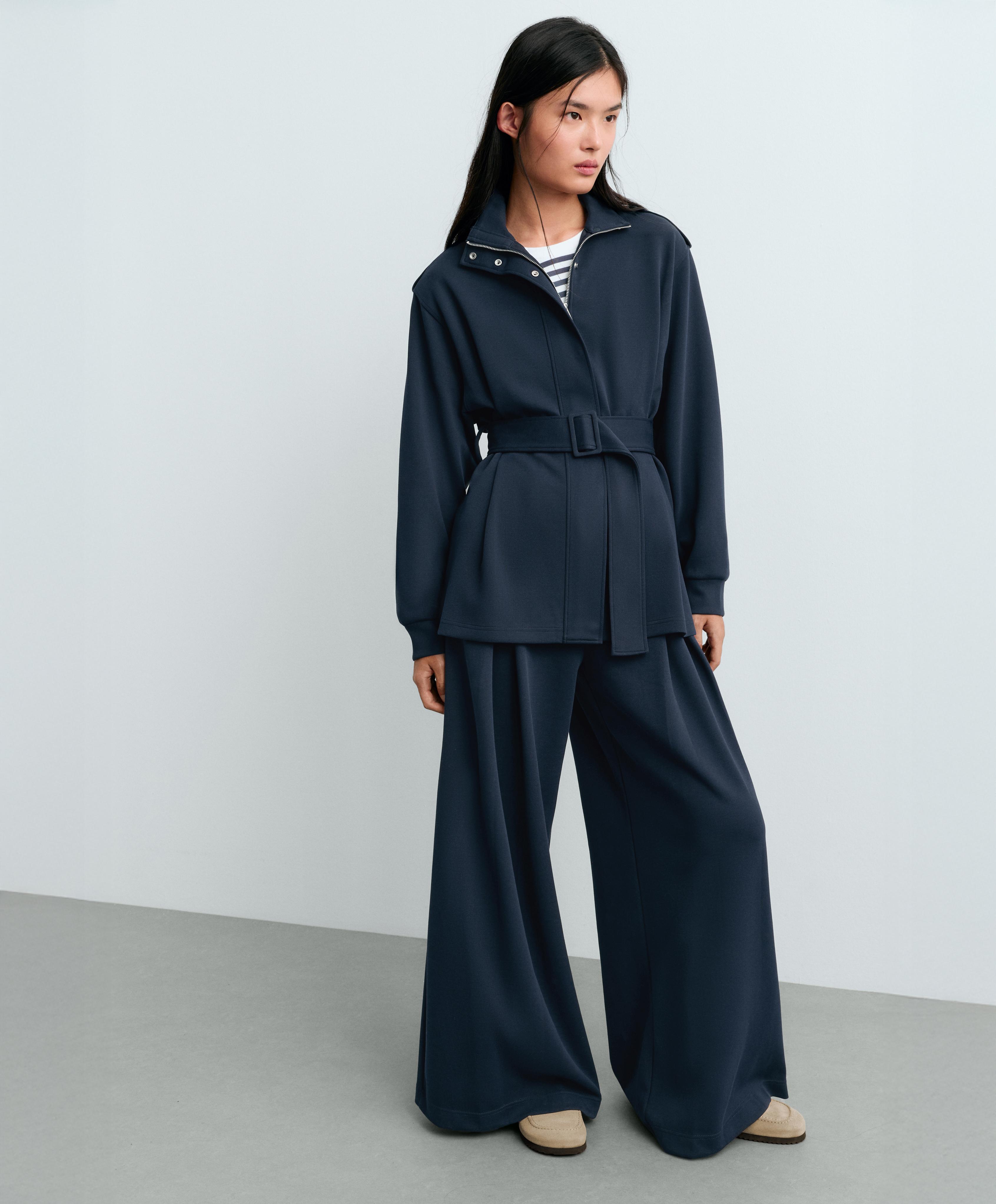 Long utility jacket with cotton — NAVY BLUE