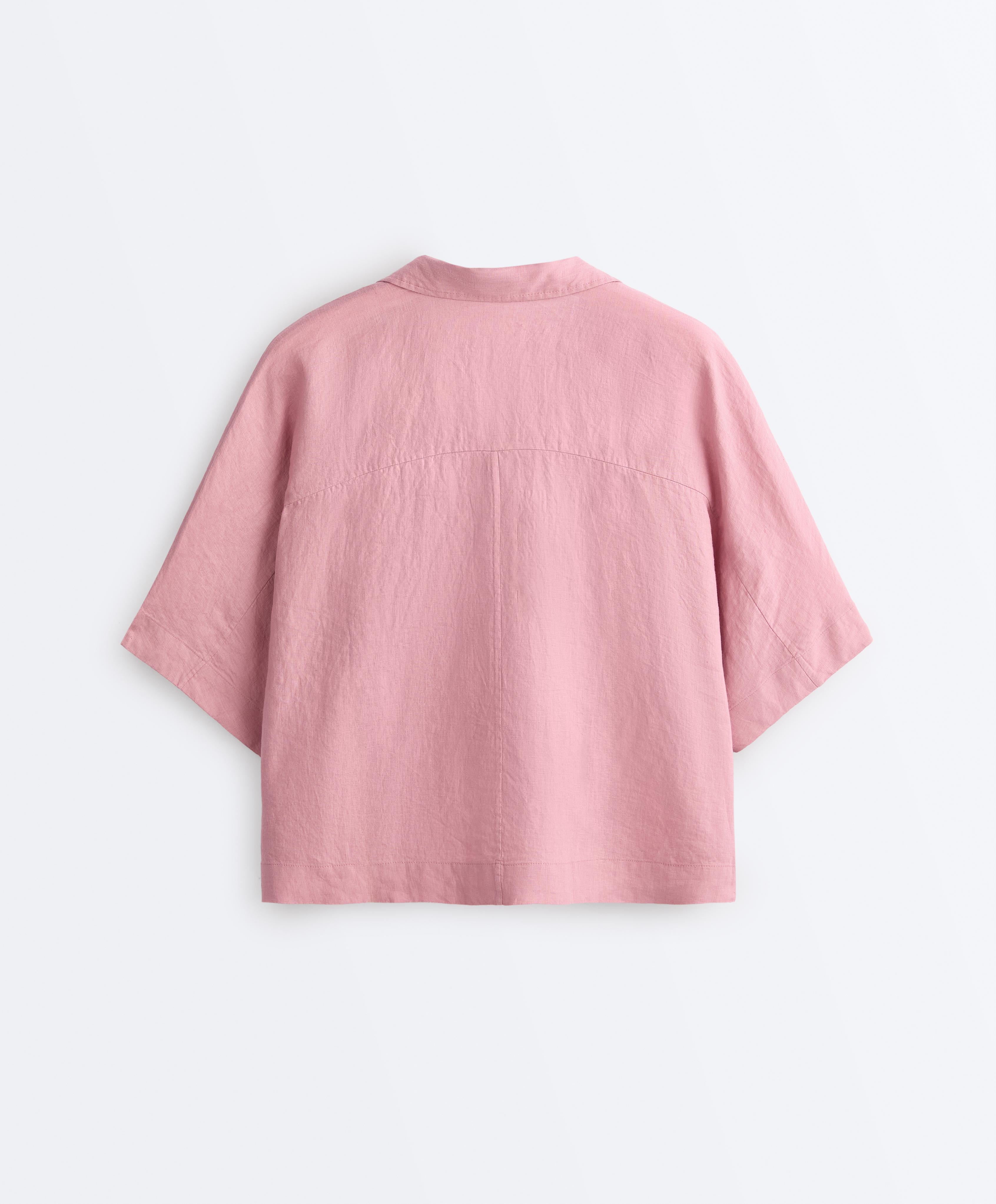 Oversize 100% linen polo shirt — MID-PINK