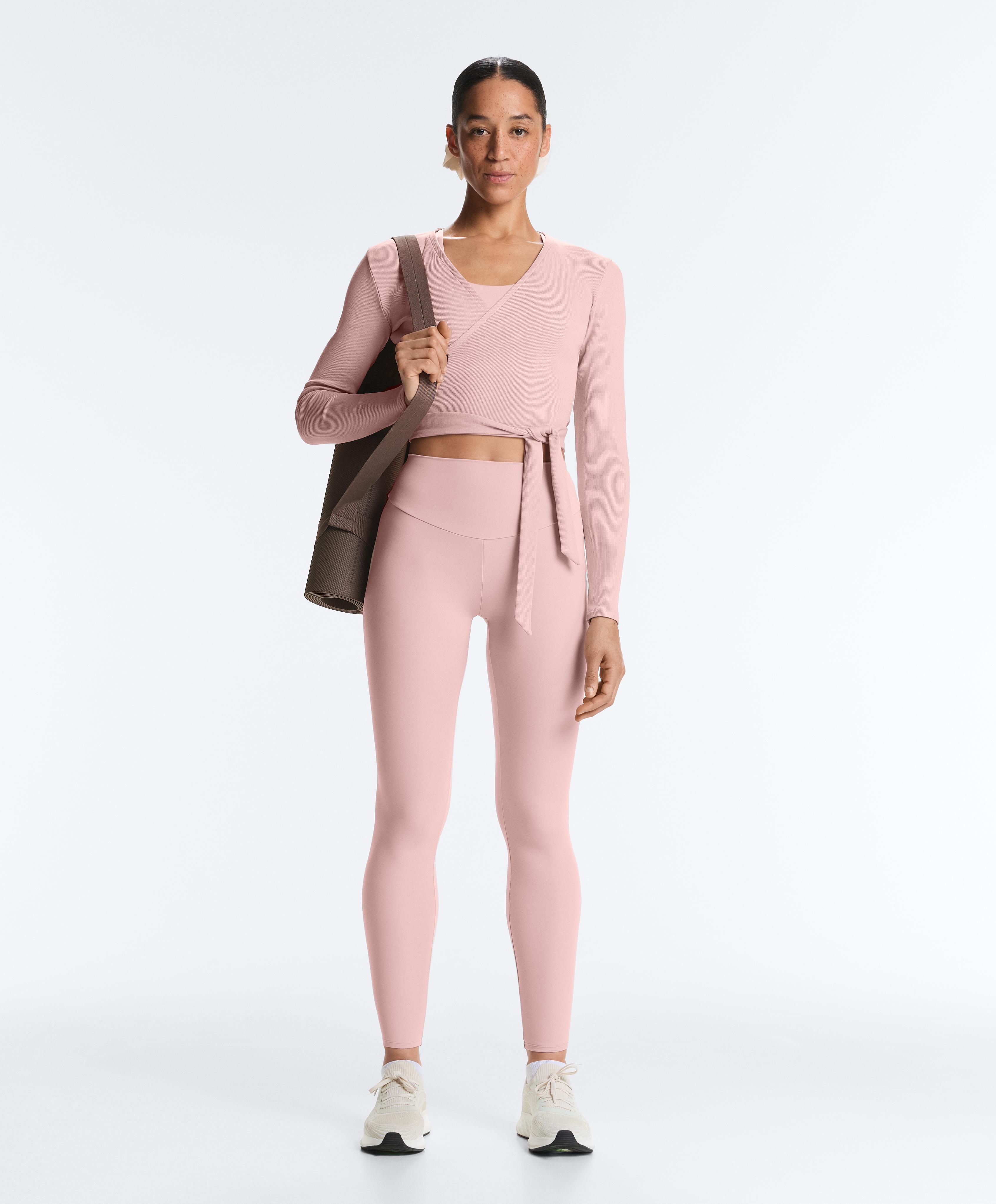 Rib cotton blend wrap T-shirt — NUDE PINK