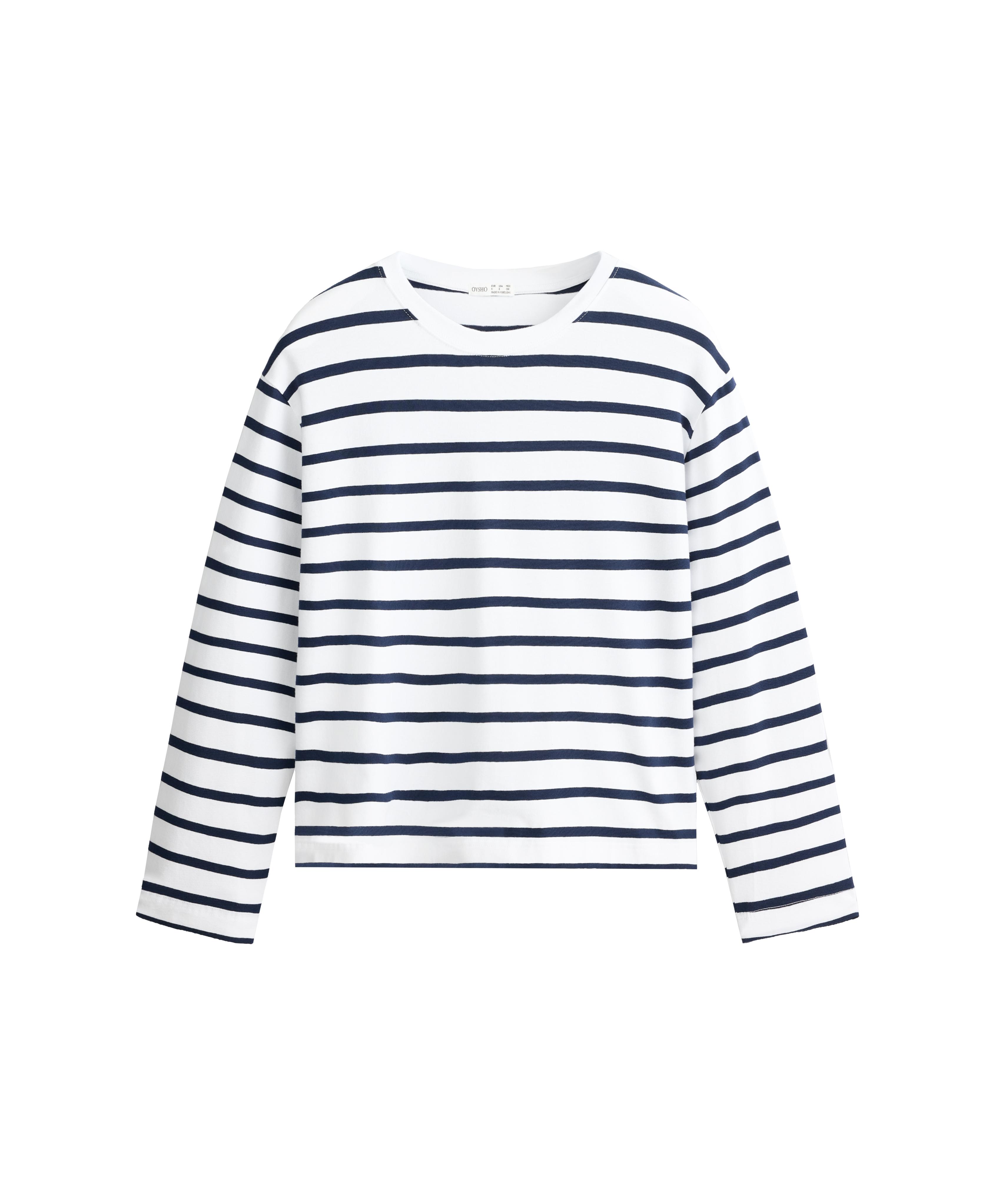 Boxy oversize striped cotton blend long sleeve T-shirt — NAVY BLUE