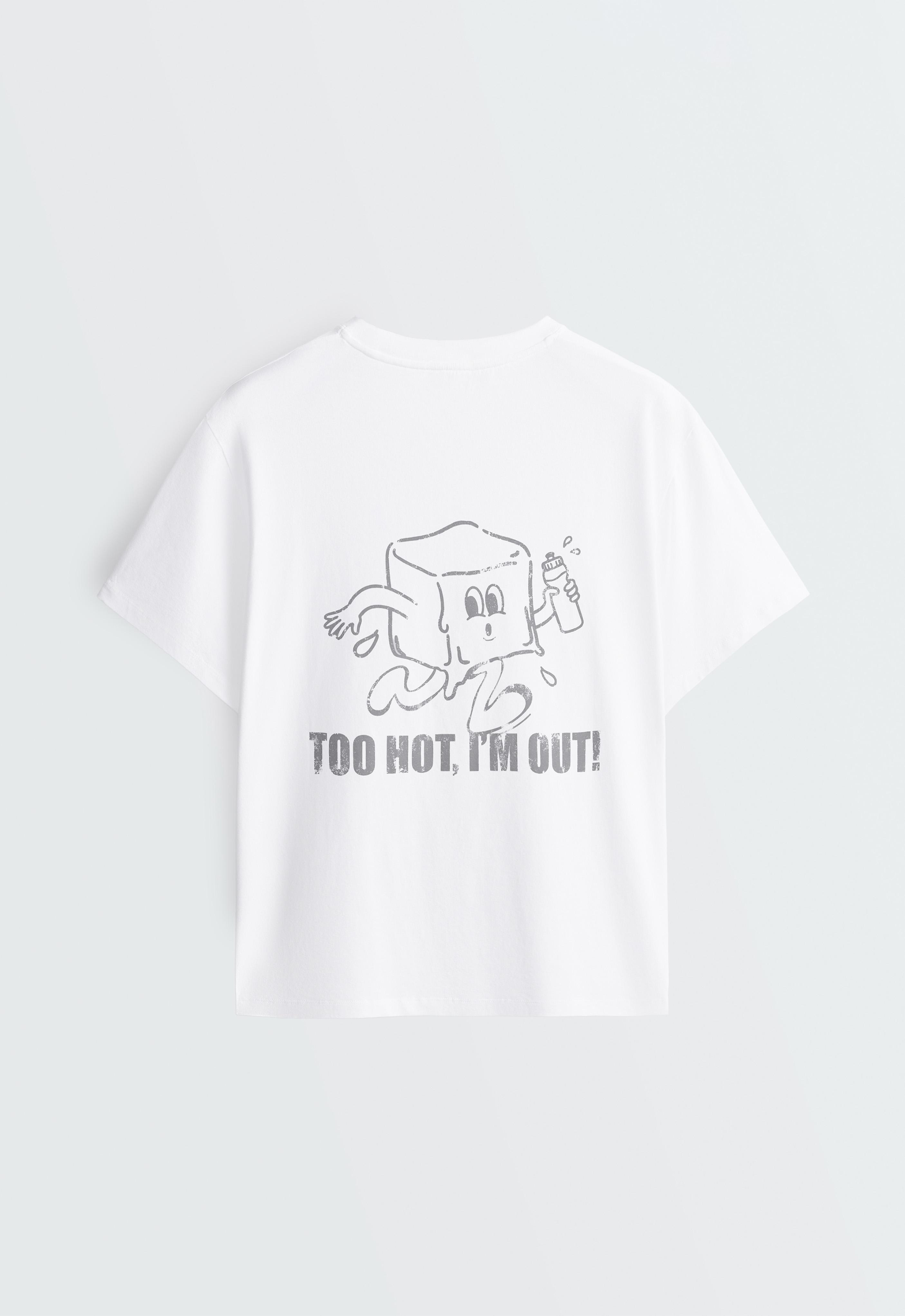 Printed boxy cotton blend short-sleeved T-shirt — WHITE
