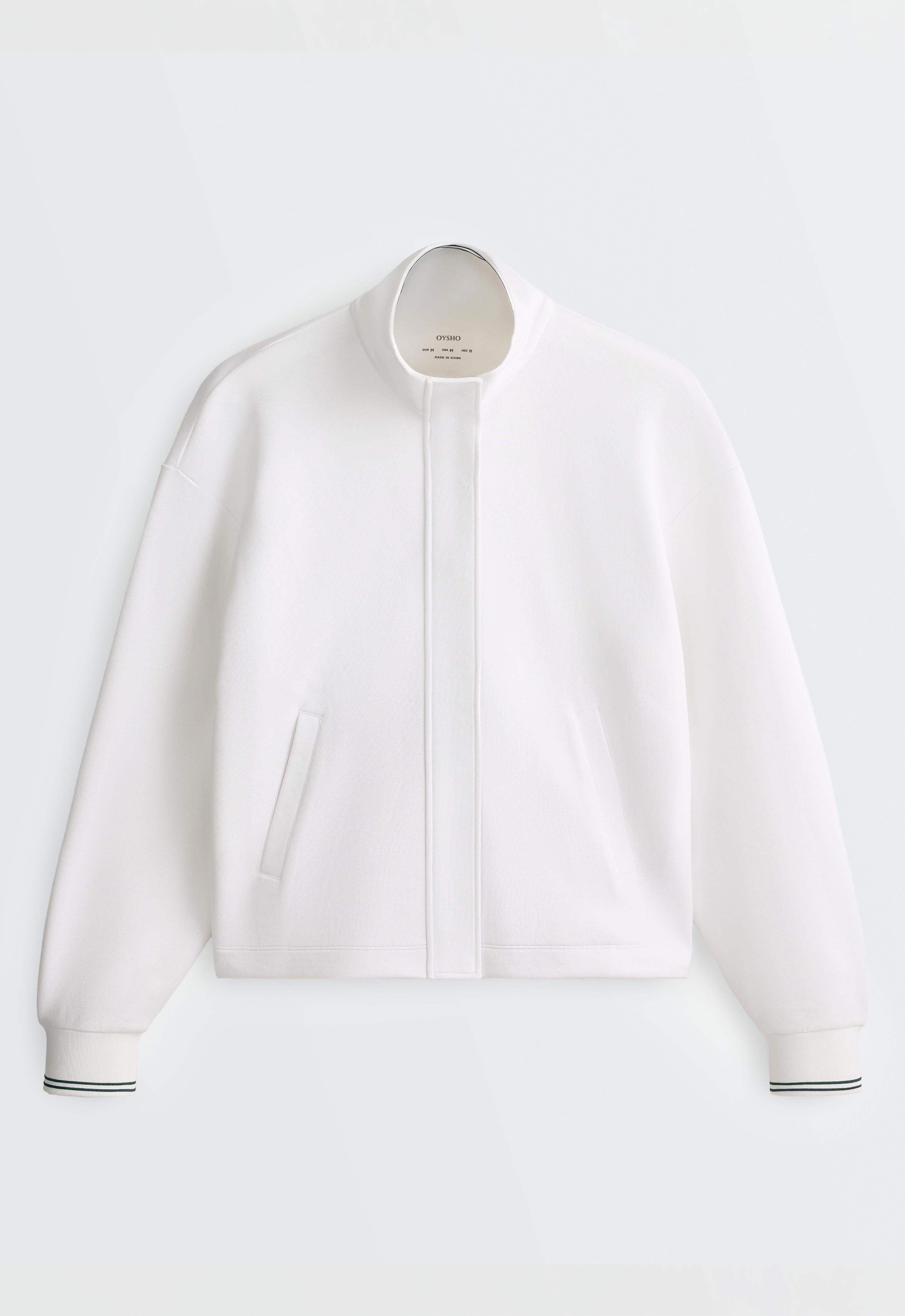 Cotton piqué jacket with piping — WHITE 