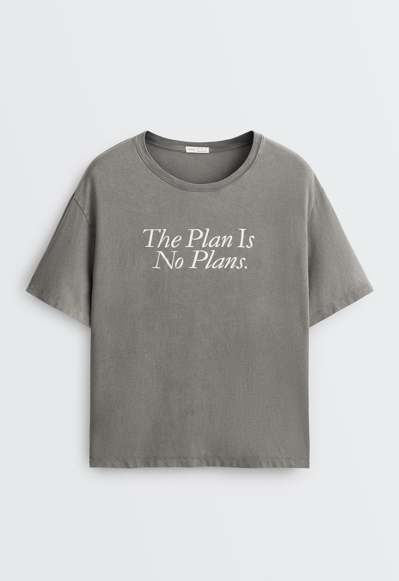 Boxy short-sleeved cotton blend T-shirt with slogan — CHARCOAL GREY