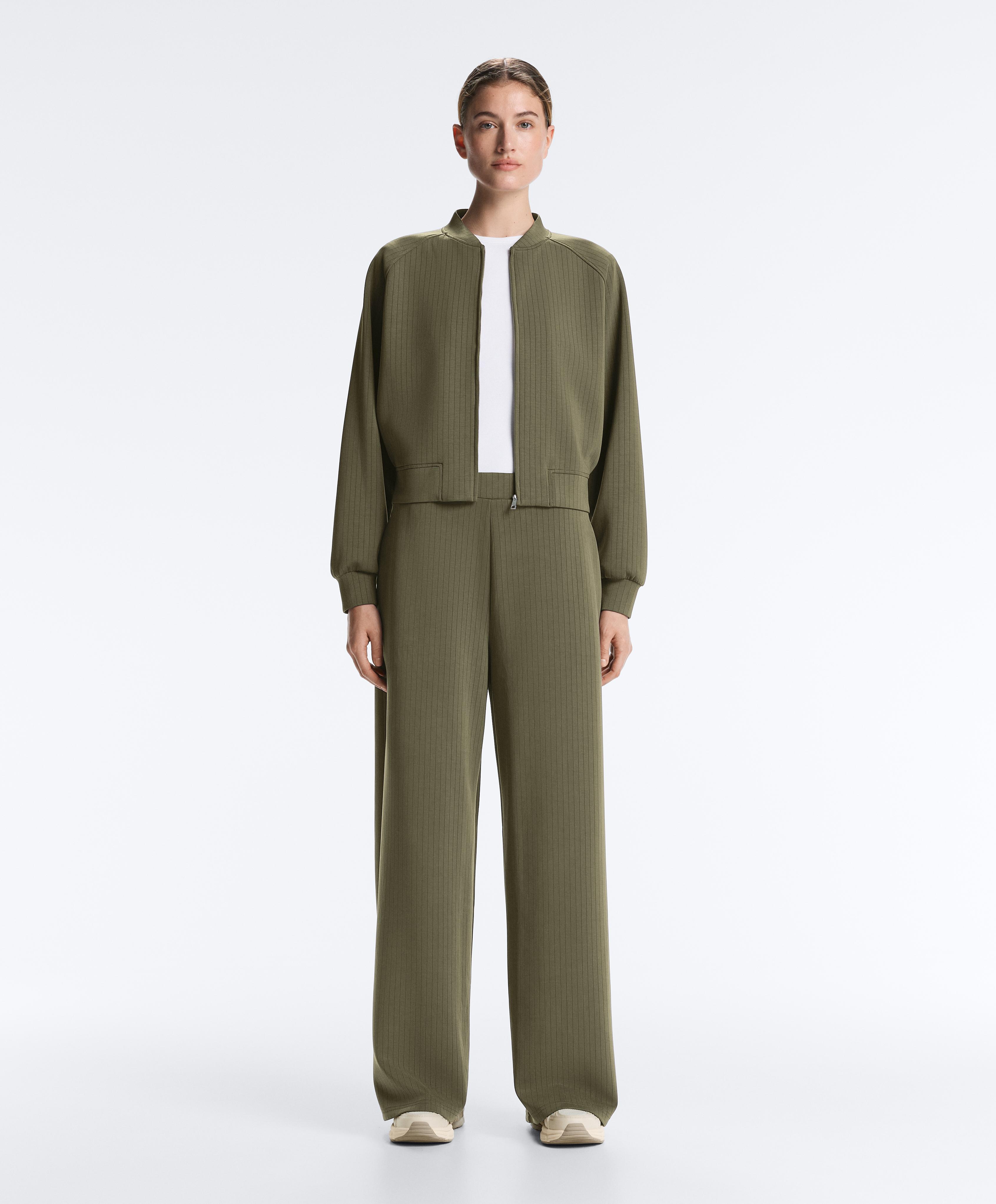 Striped bomber jacket with soft-touch modal — KHAKI