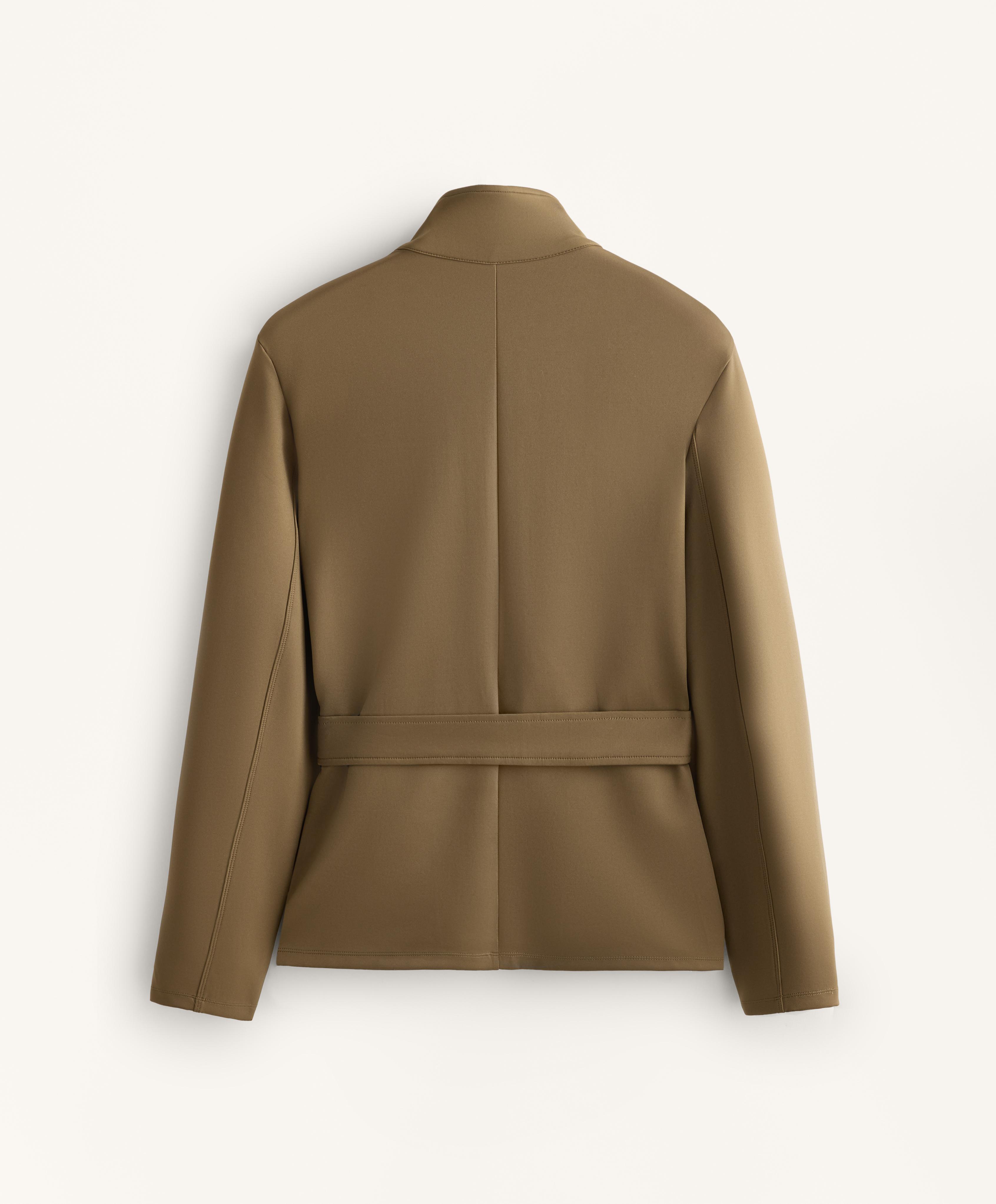 Neoprene-effect jacket with belt — OLIVE GREEN