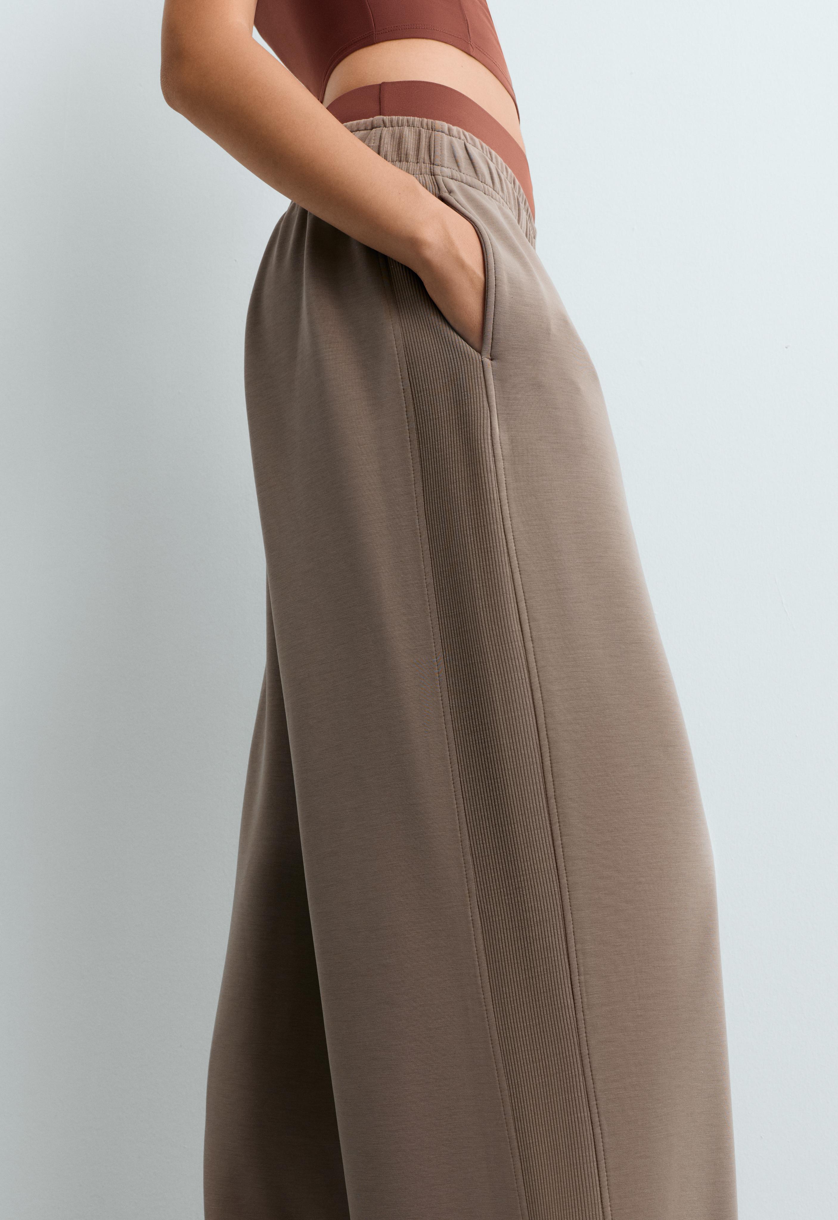 Soft-touch modal wide straight-leg rib trousers — MINK