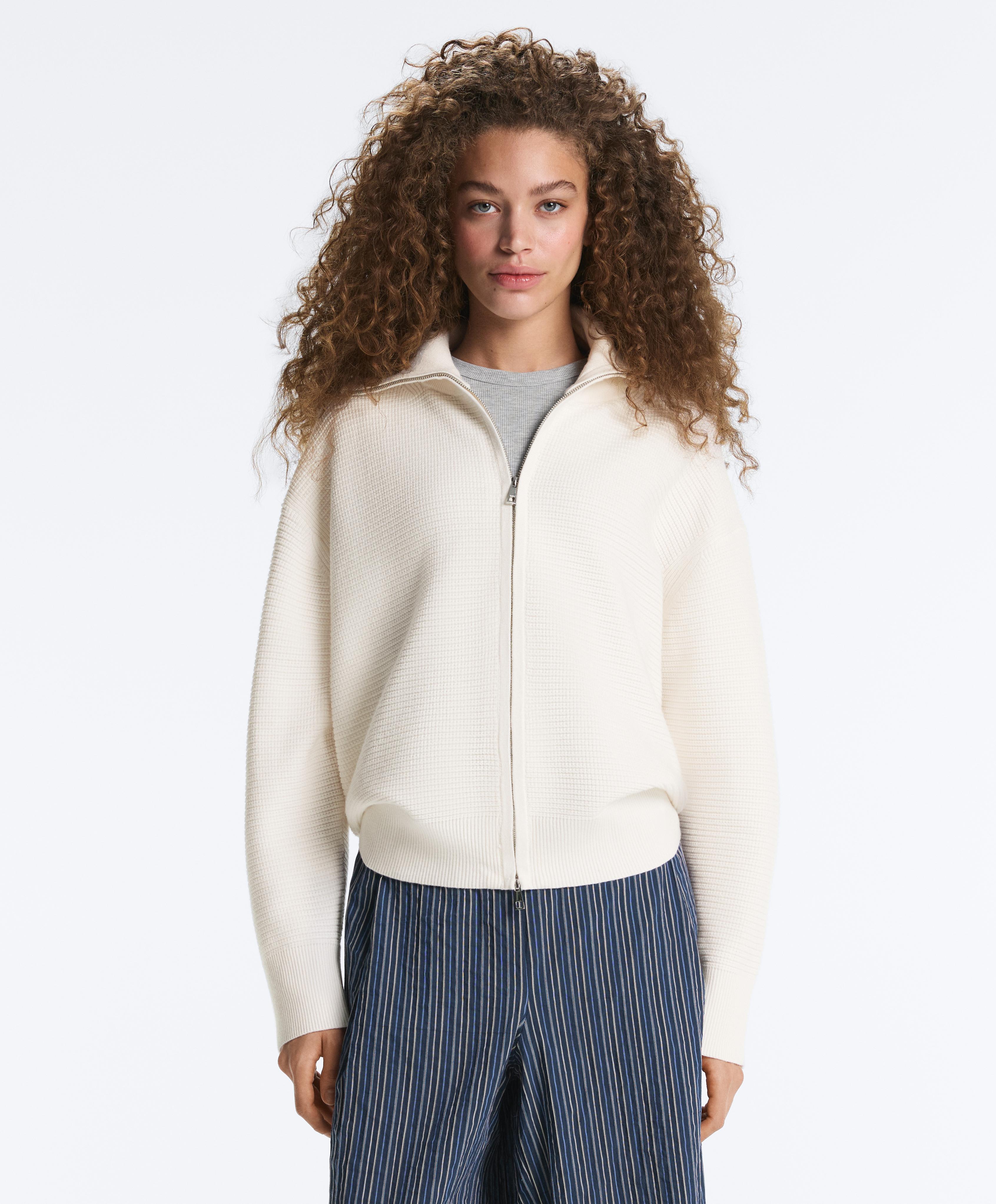 High neck knit jacket — PALE ECRU