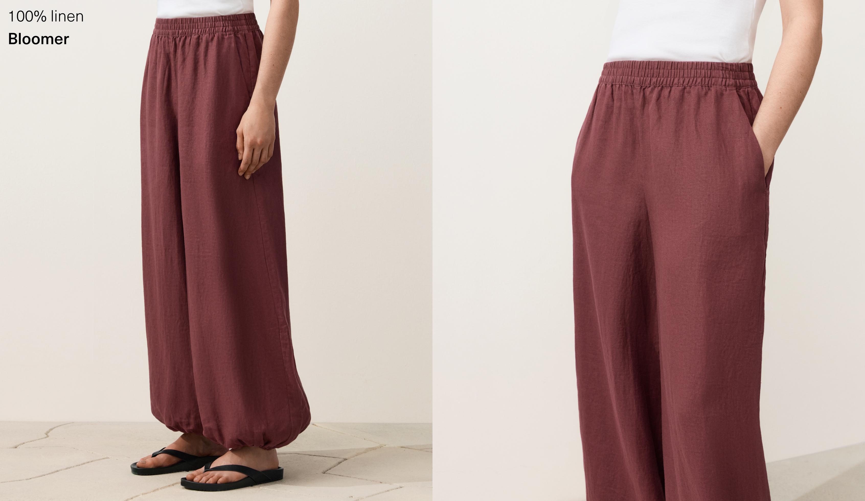 100% linen bloomer trousers — BURGUNDY