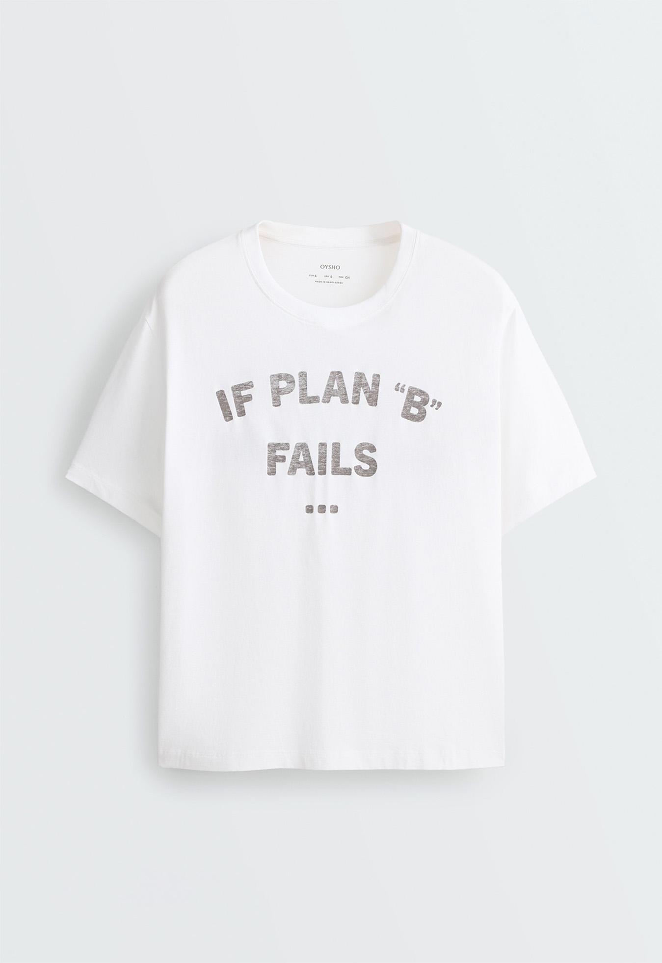 Boxy cotton blend T-shirt with slogan — WHITE 