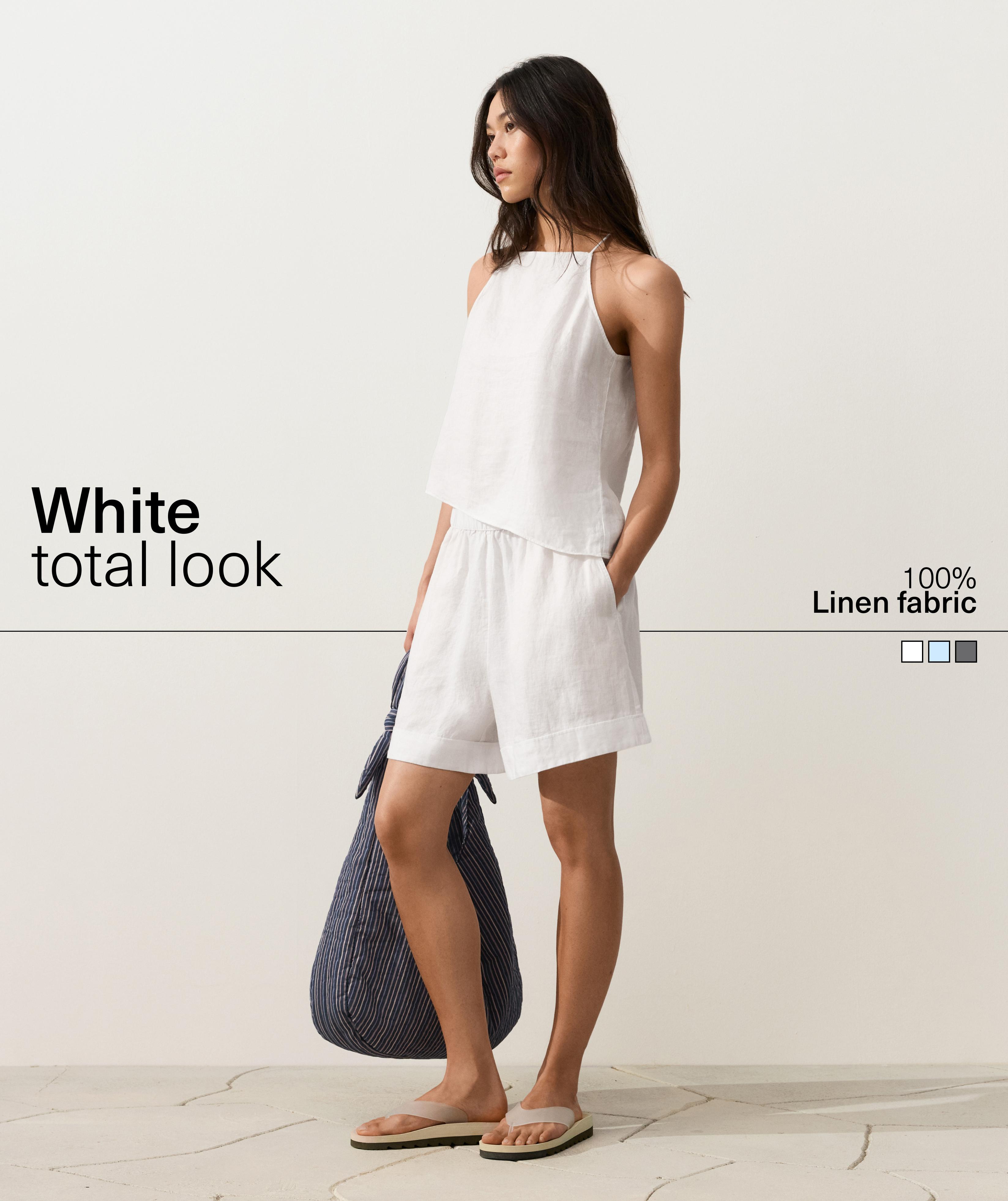 Asymmetric 100% linen sleeveless top — WHITE