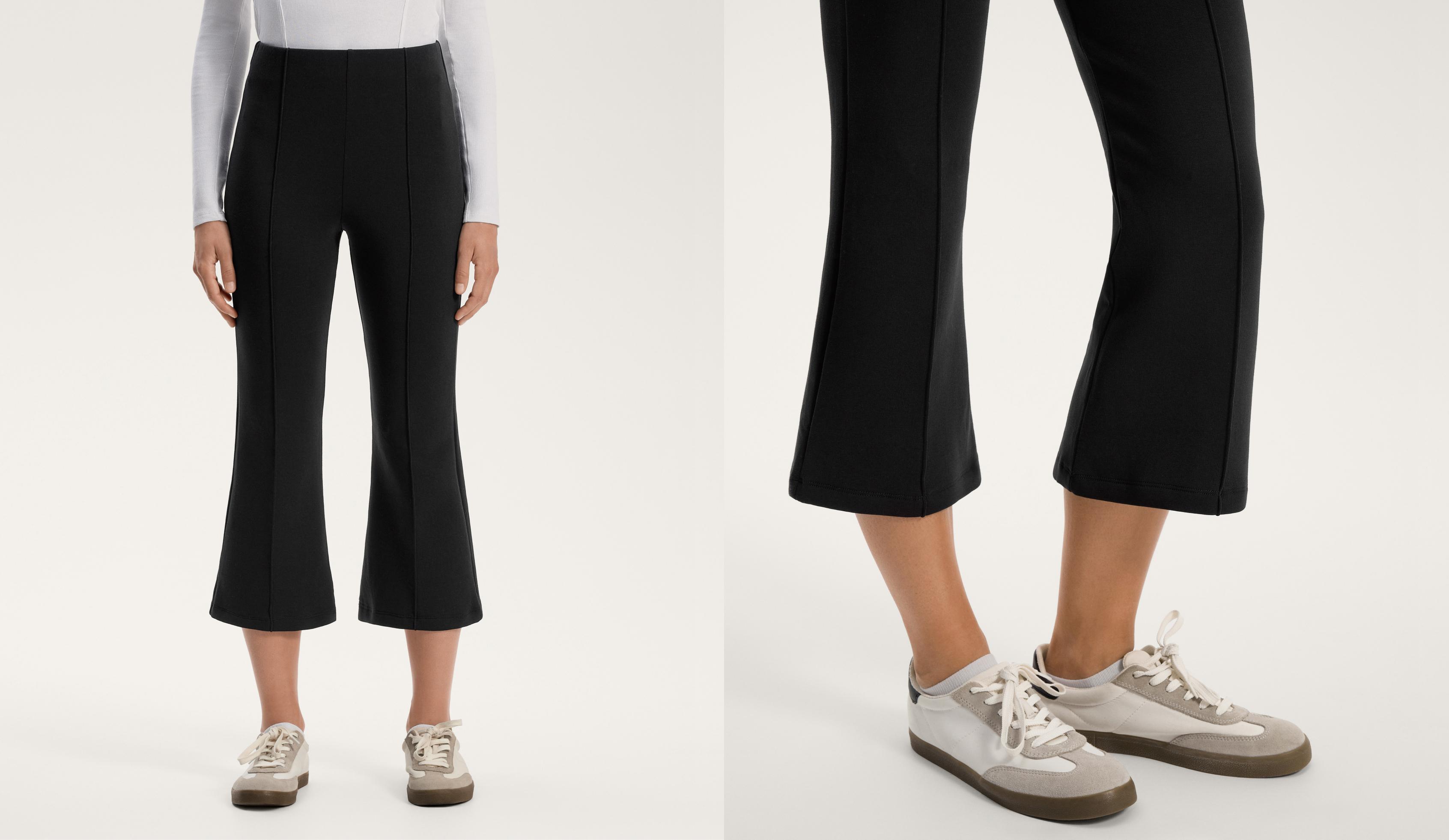 Cotton blend seam detail flare capri trousers