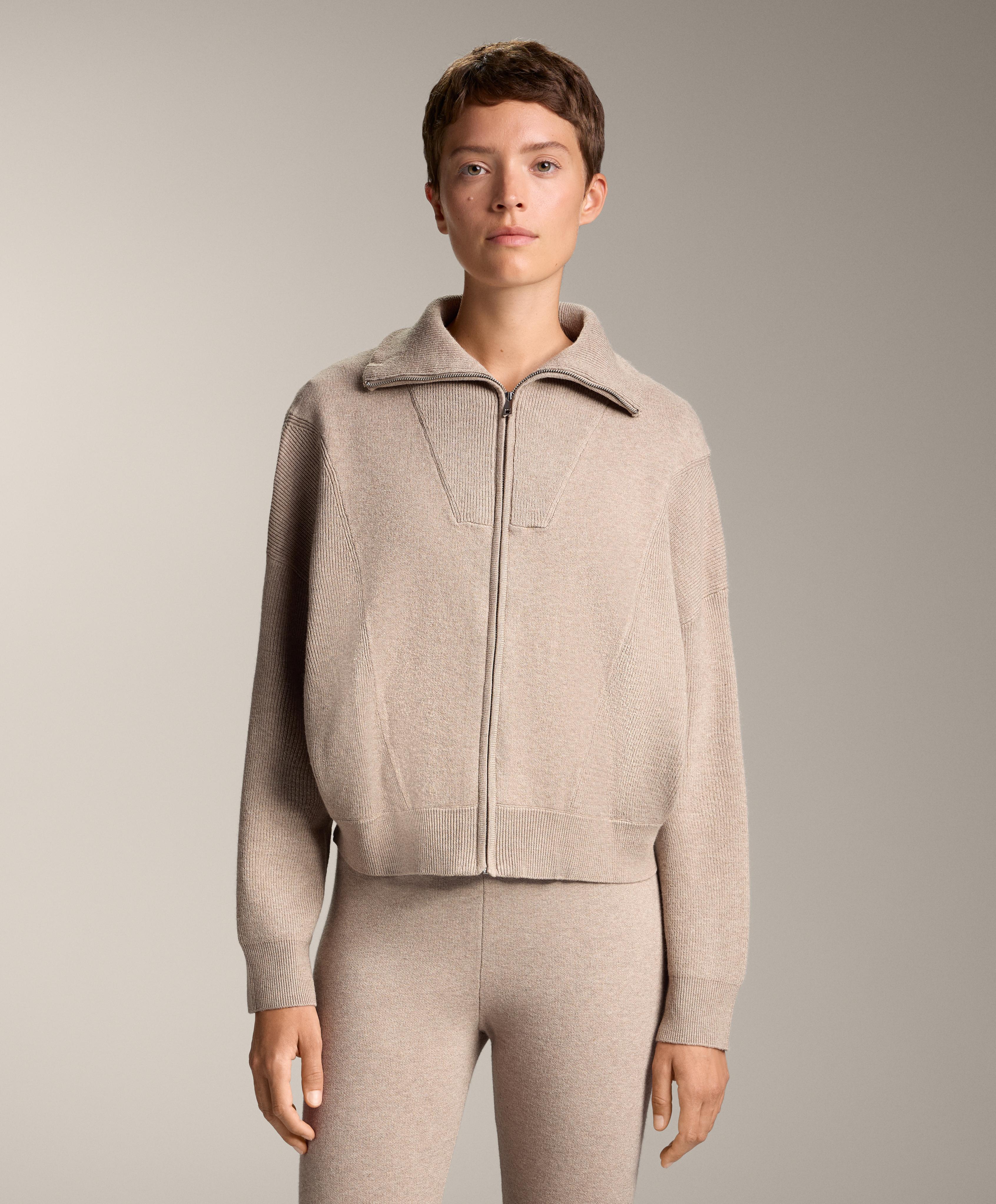 Rib collar knit jacket — SOFT MINK