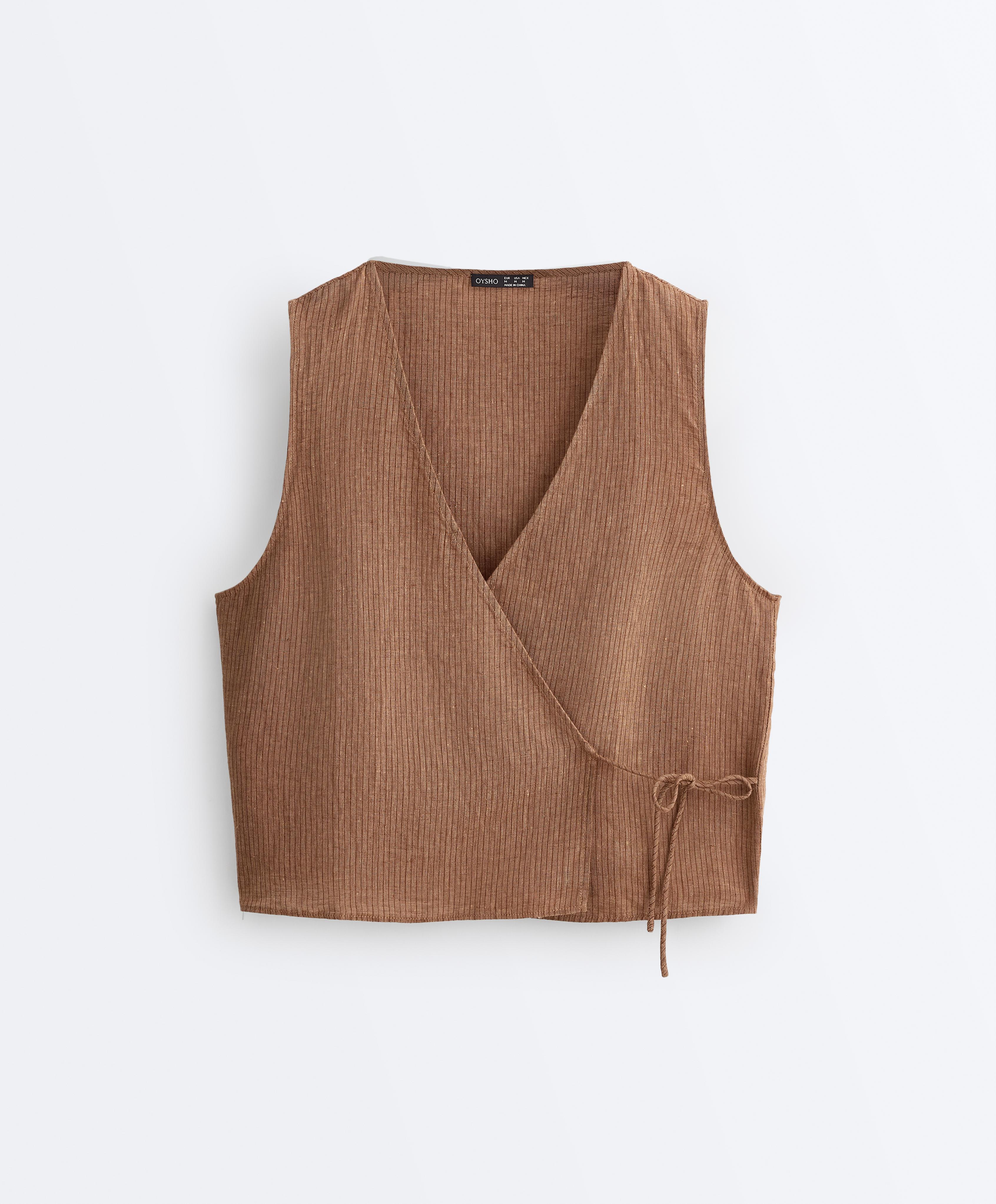 100% linen square neck crossover tie top