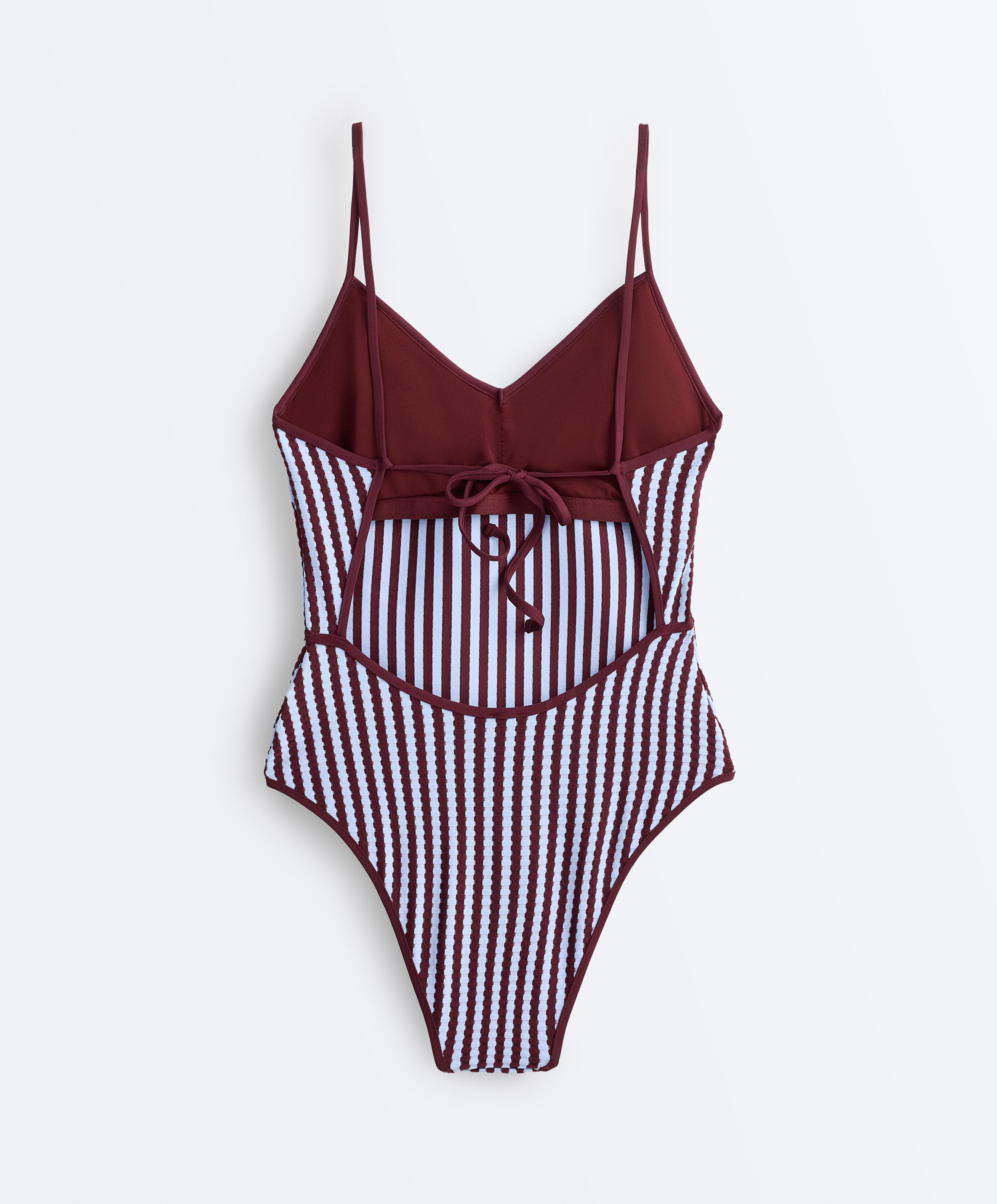 Textured stripe triangle swimsuit — CHERRY