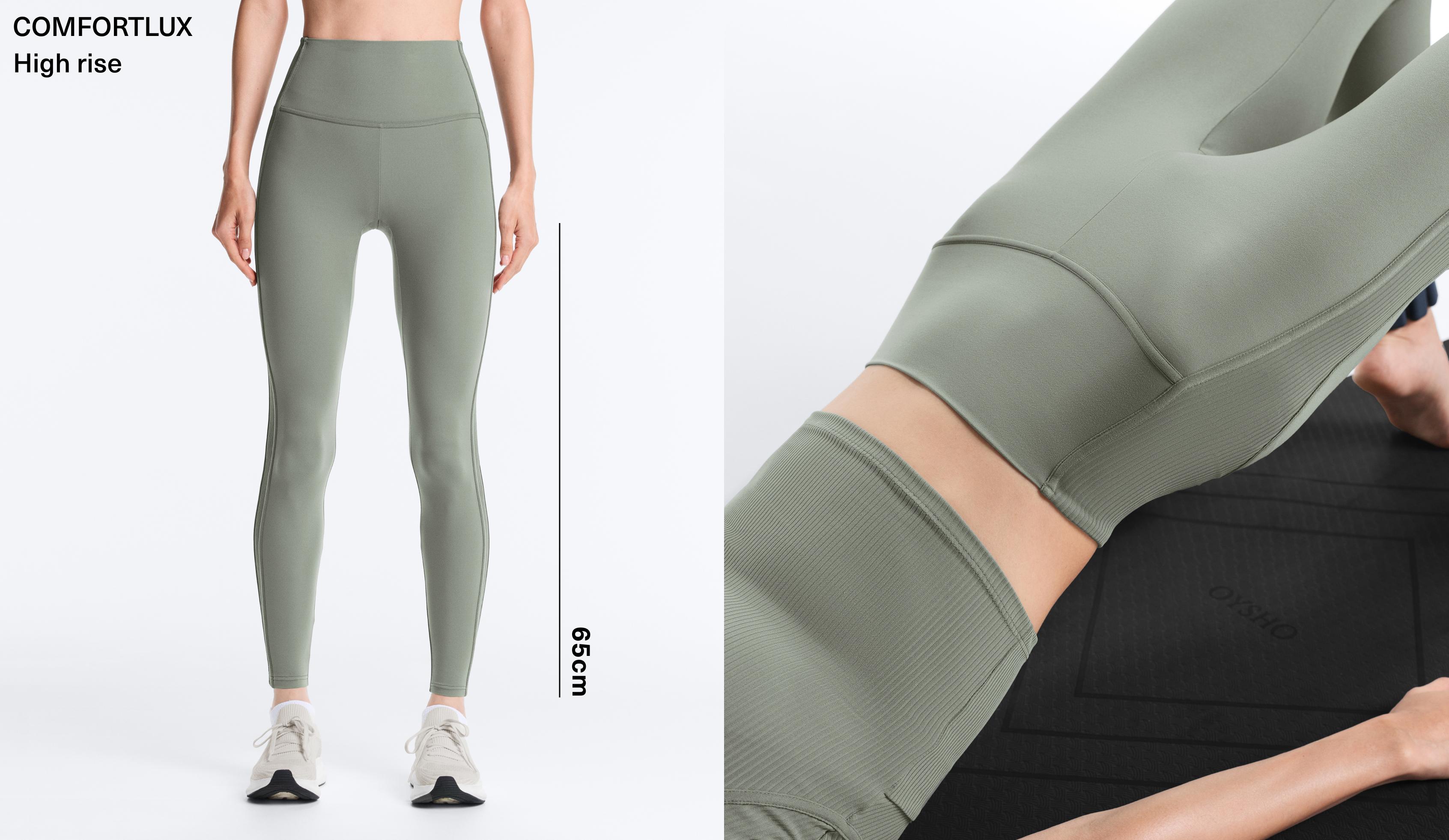 Comfortlux high rise rib ankle-length leggings — KHAKI-GREY