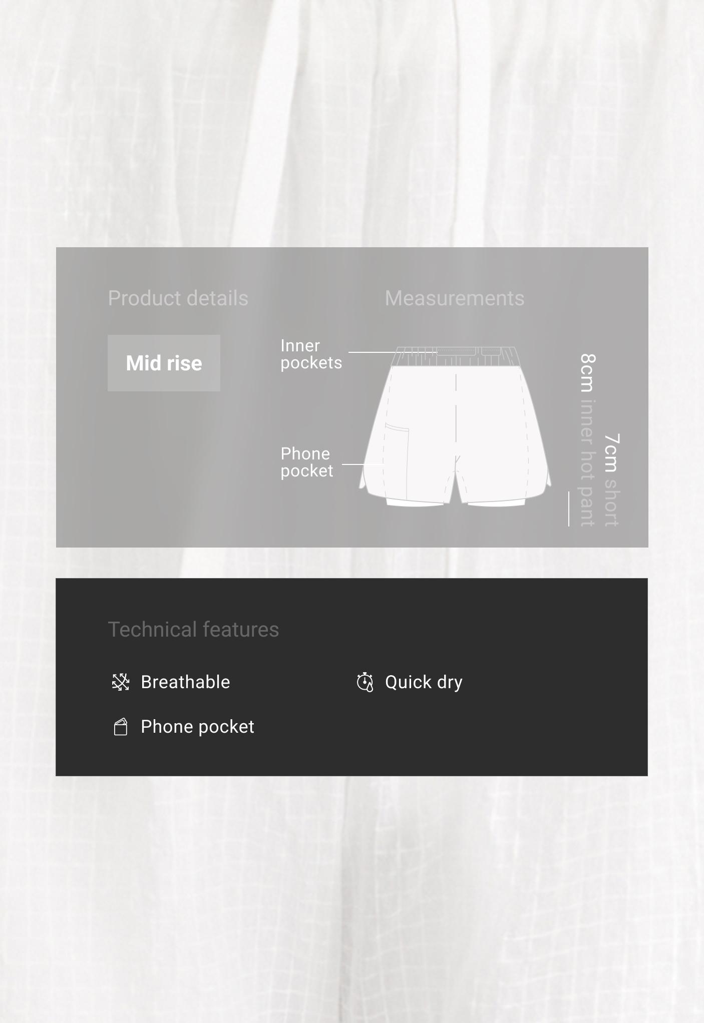 Technical 2-in-1 checked mid-rise shorts — WHITE 