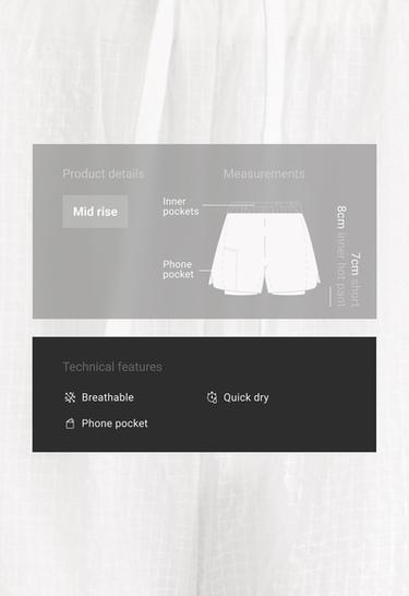 Technical 2-in-1 checked mid-rise shorts — WHITE  2