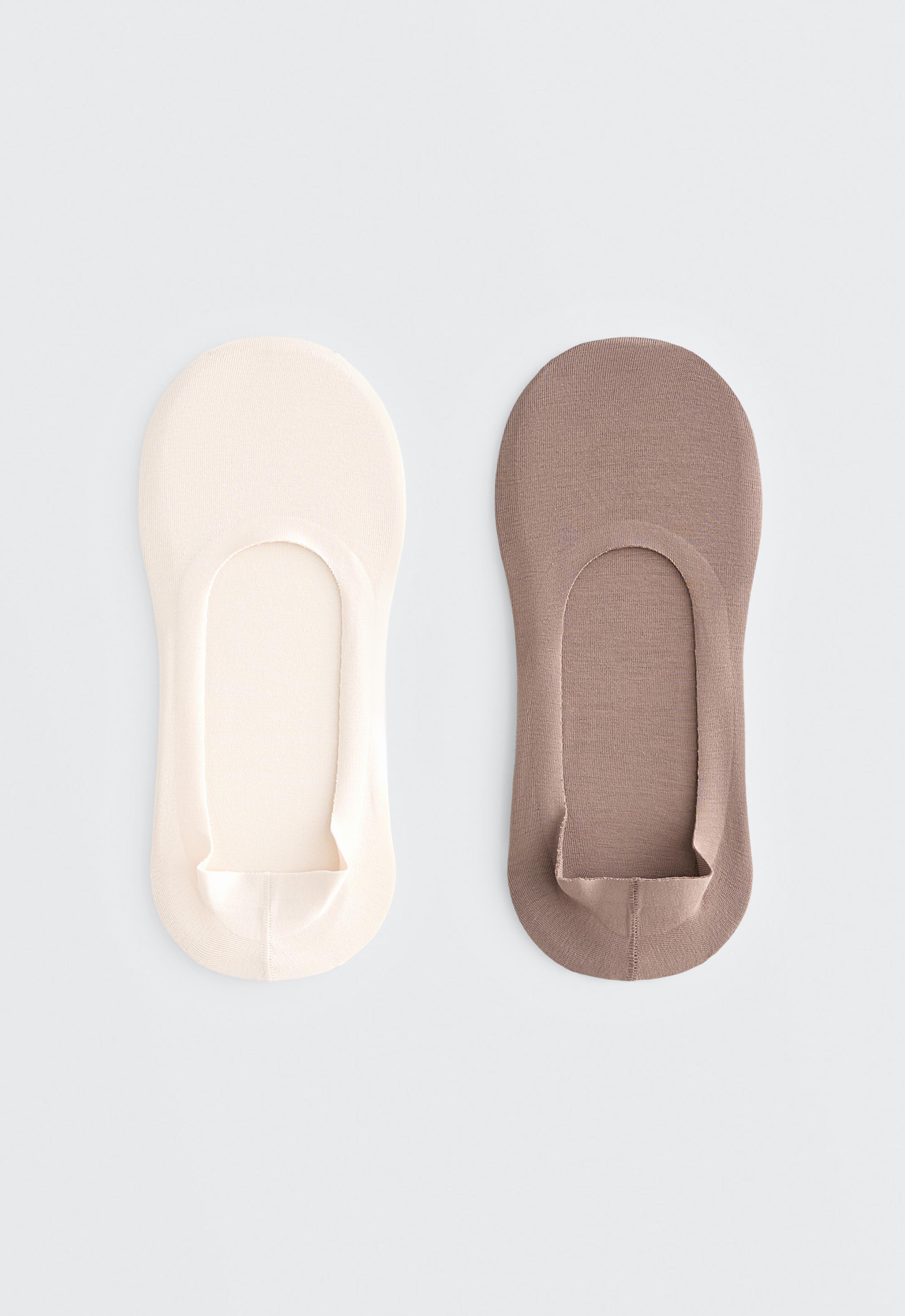 2 pairs of medium cut ribbed cotton blend invisible socks — MOCHA