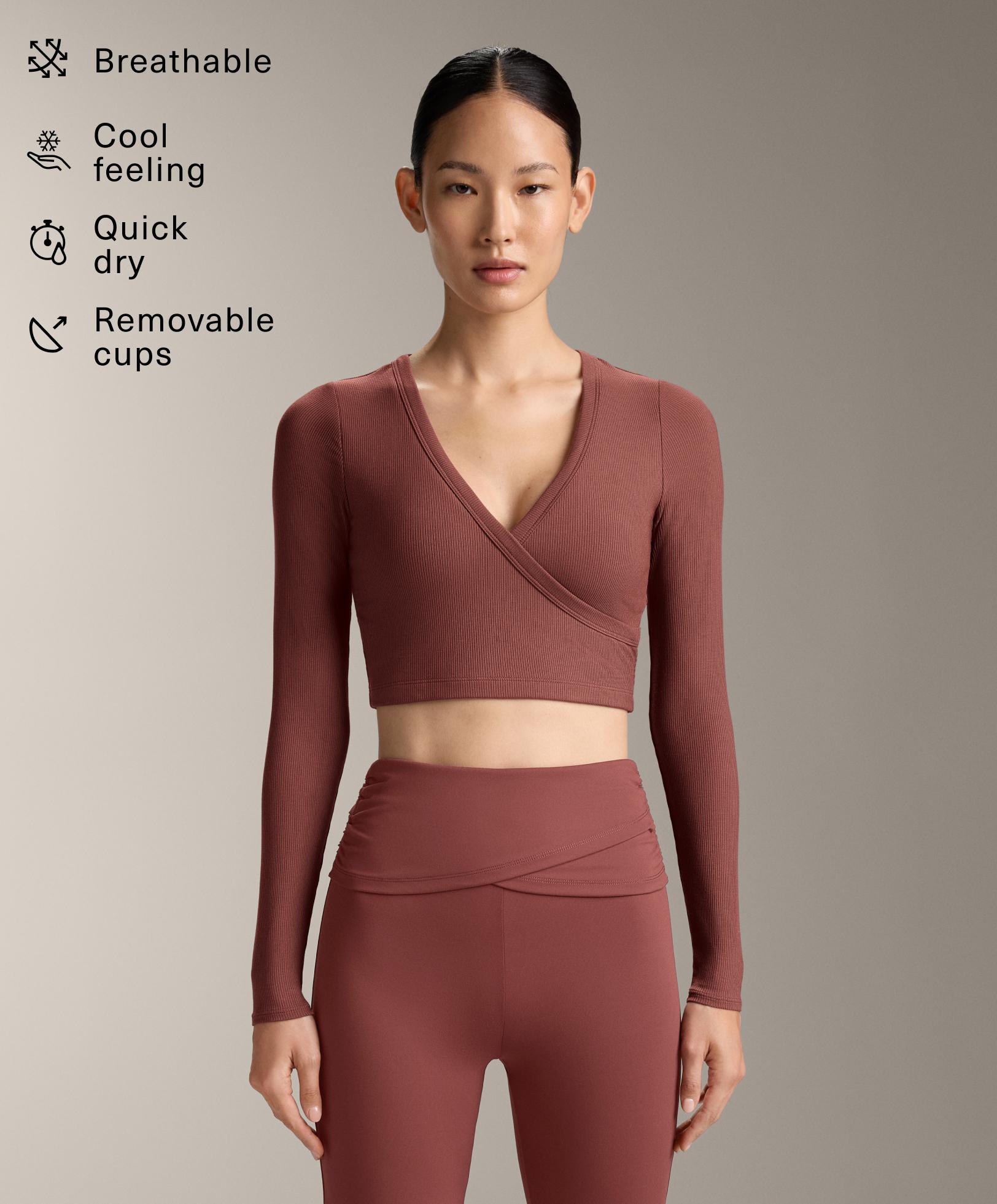 Rib modal blend long sleeve crossover tank top Rib modal blend long sleeve crossover tank top