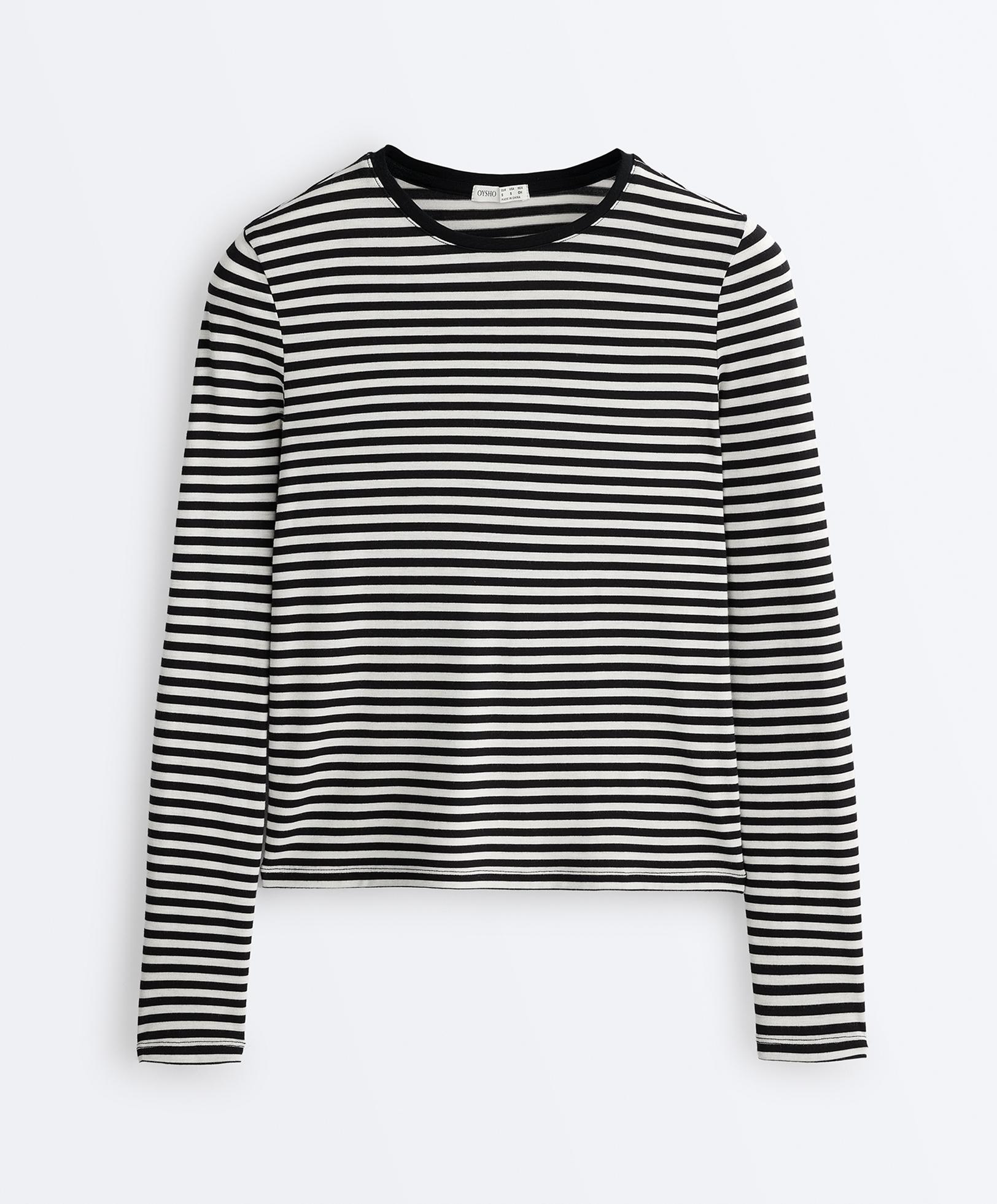 Fitted striped long sleeve T-shirt — BLACK