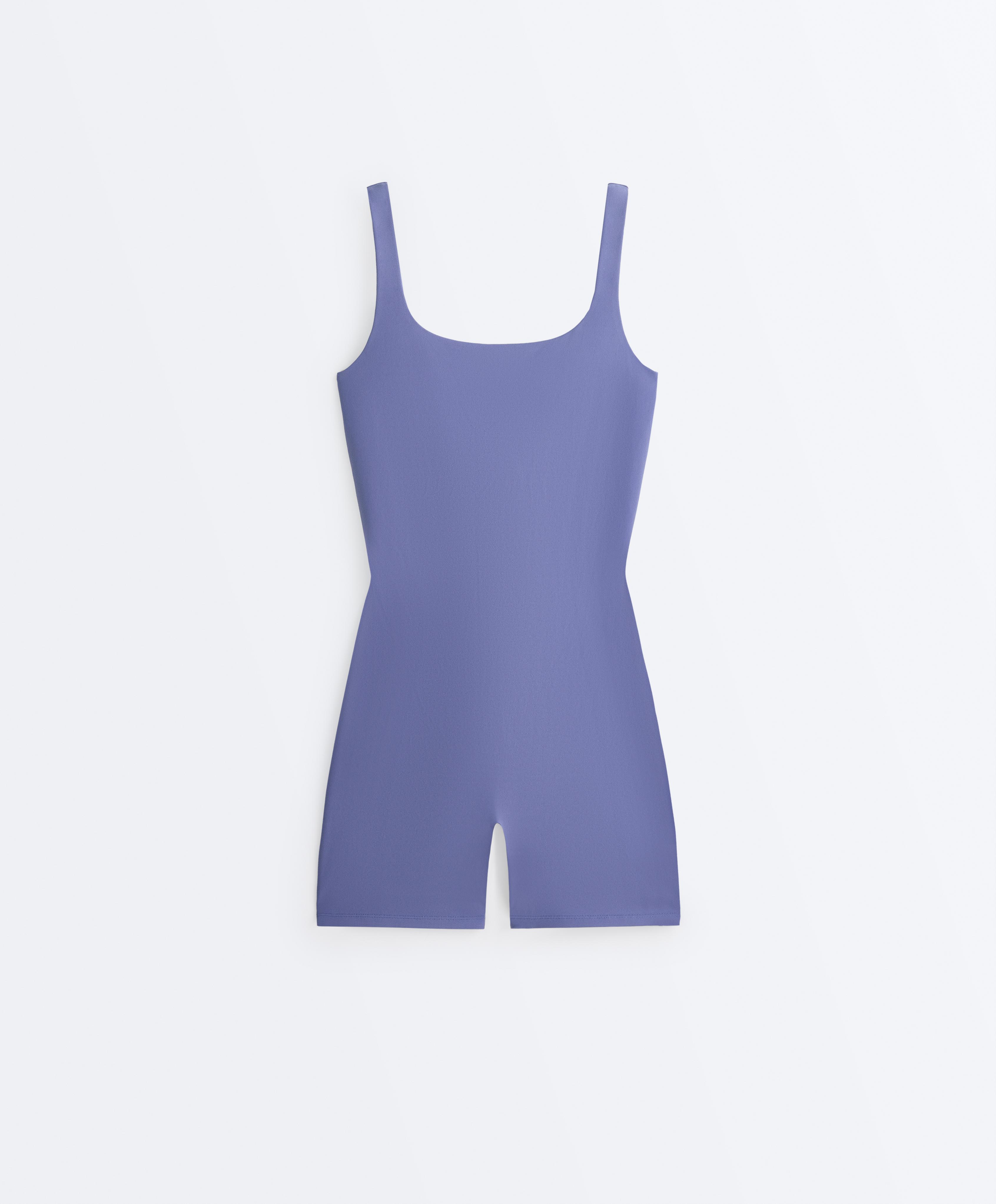 Evermove square neck short jumpsuit — BLUEBERRY