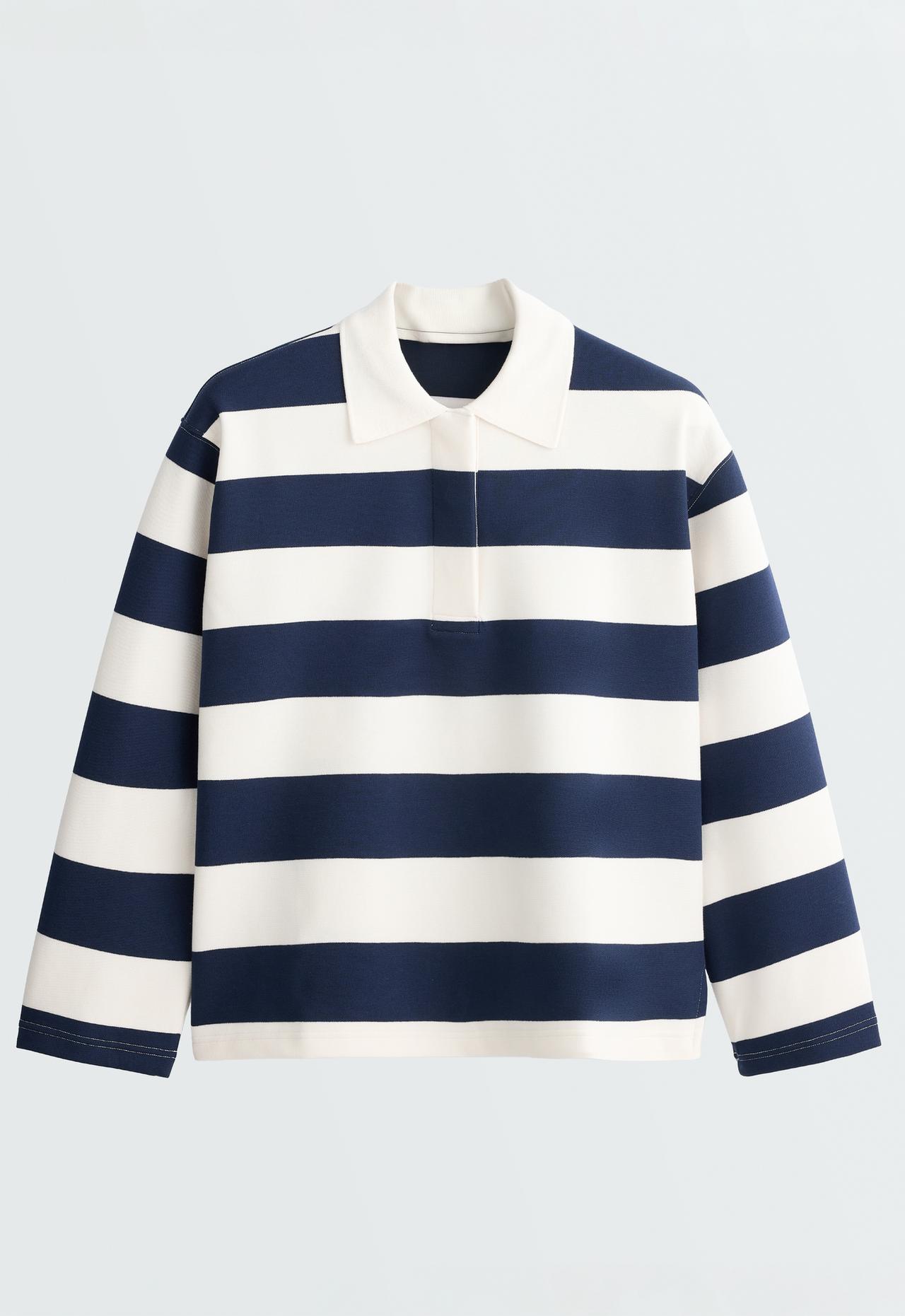 Striped jacquard cotton piqué polo shirt — NAVY BLUE