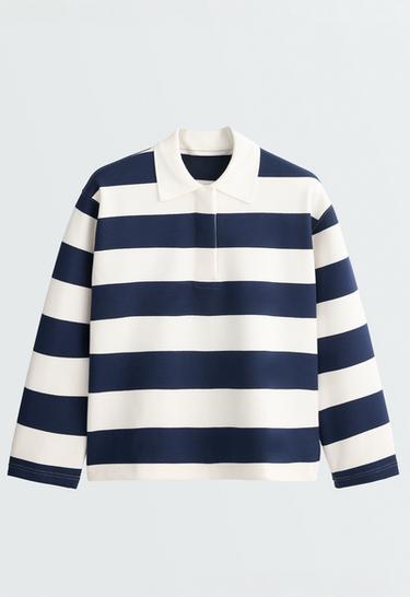 Striped jacquard cotton piqué polo shirt — NAVY BLUE 6