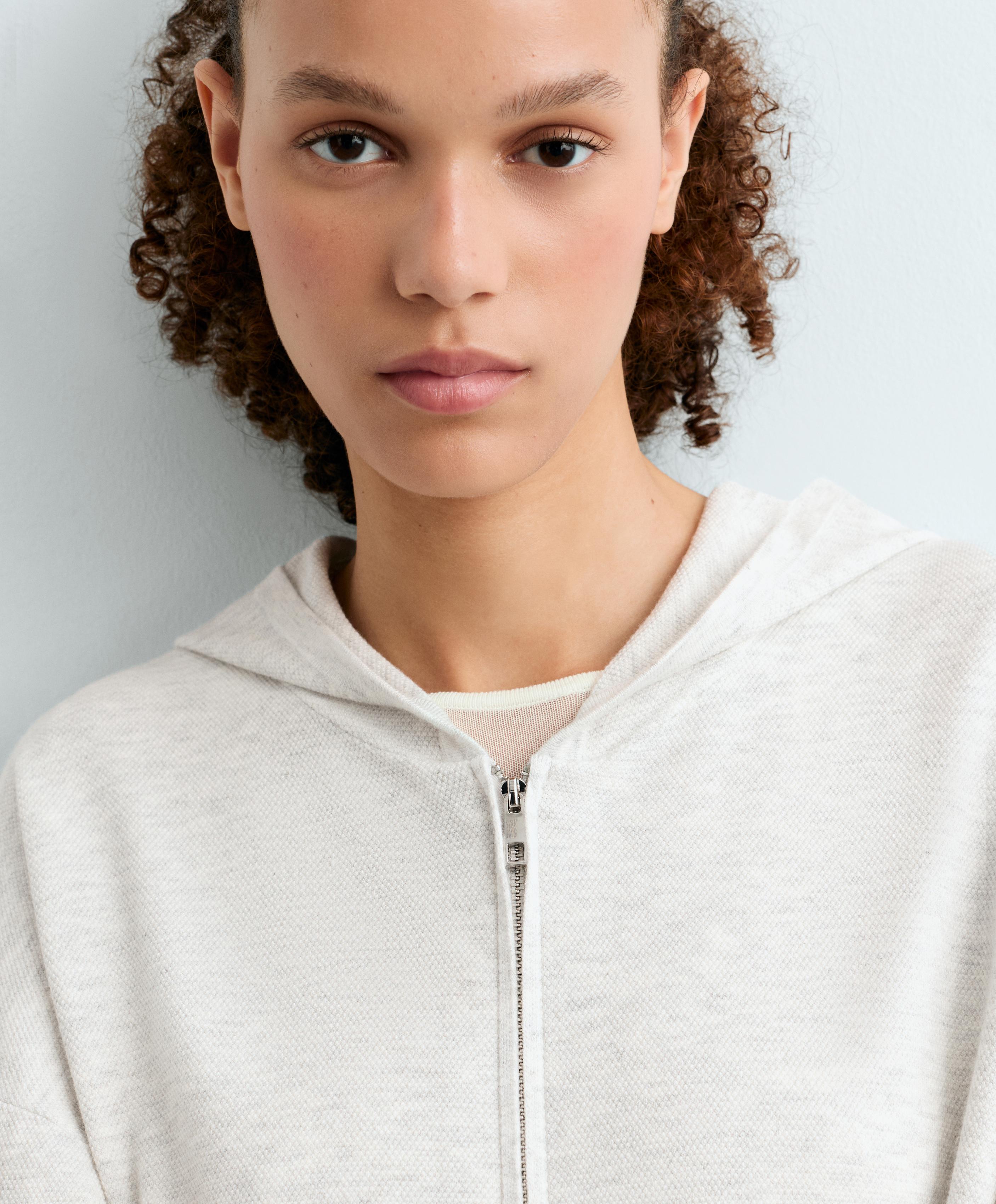 Knit hooded jacket — PALE GREY MELANGE