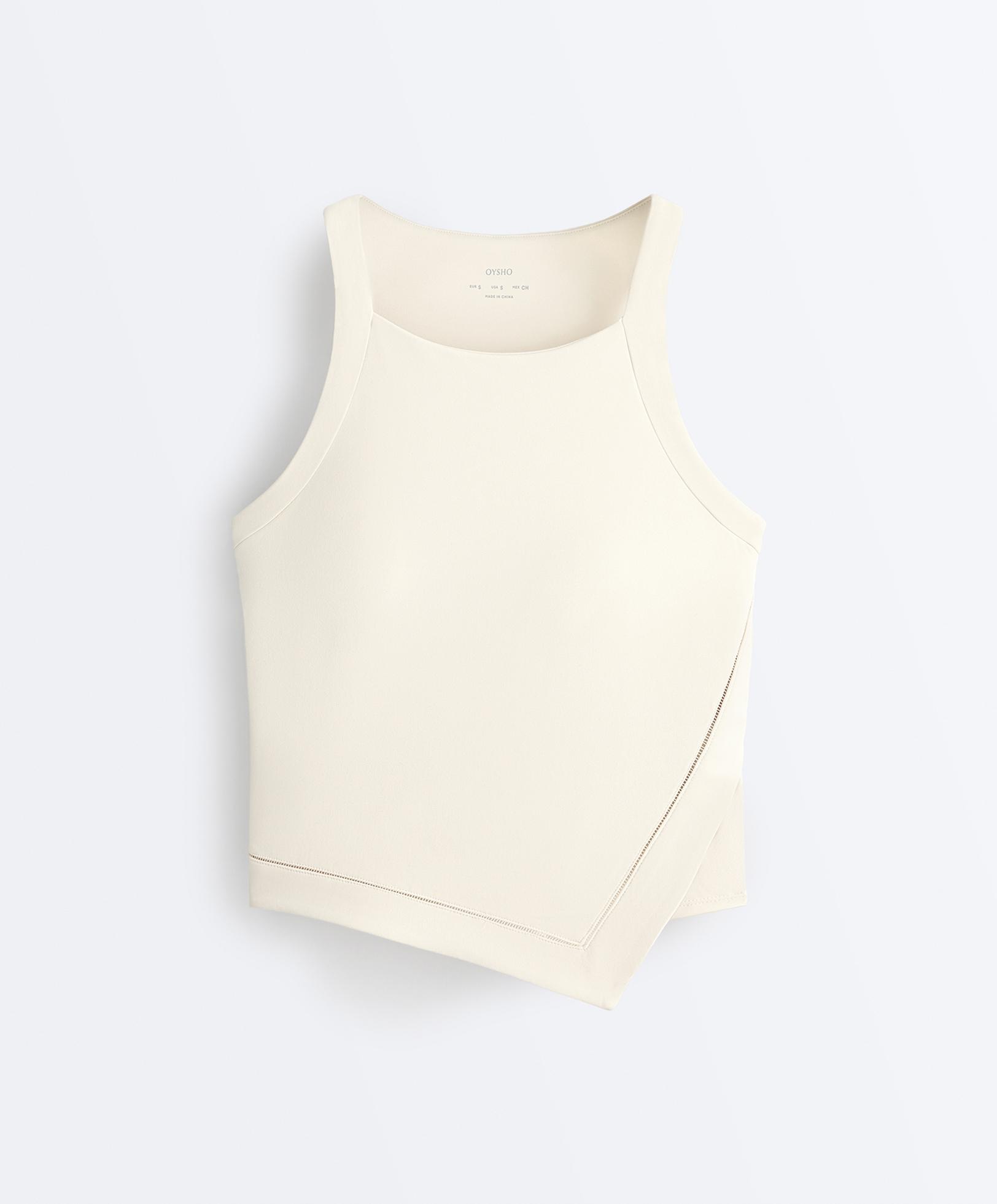 Comfortlux halterneck tank top with hemstitch — ECRU