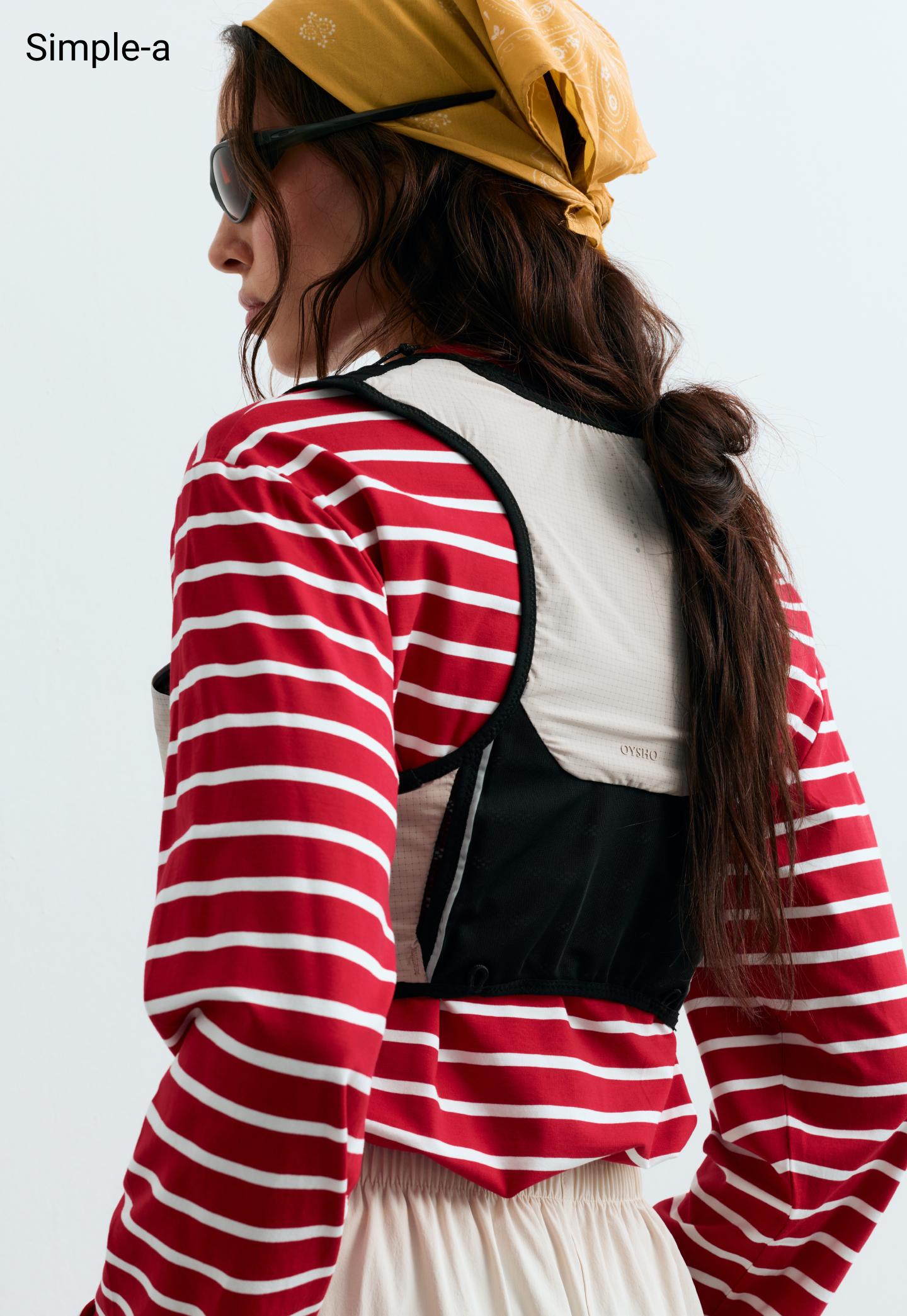 Boxy long-sleeved striped cotton-blend T-shirt — RED