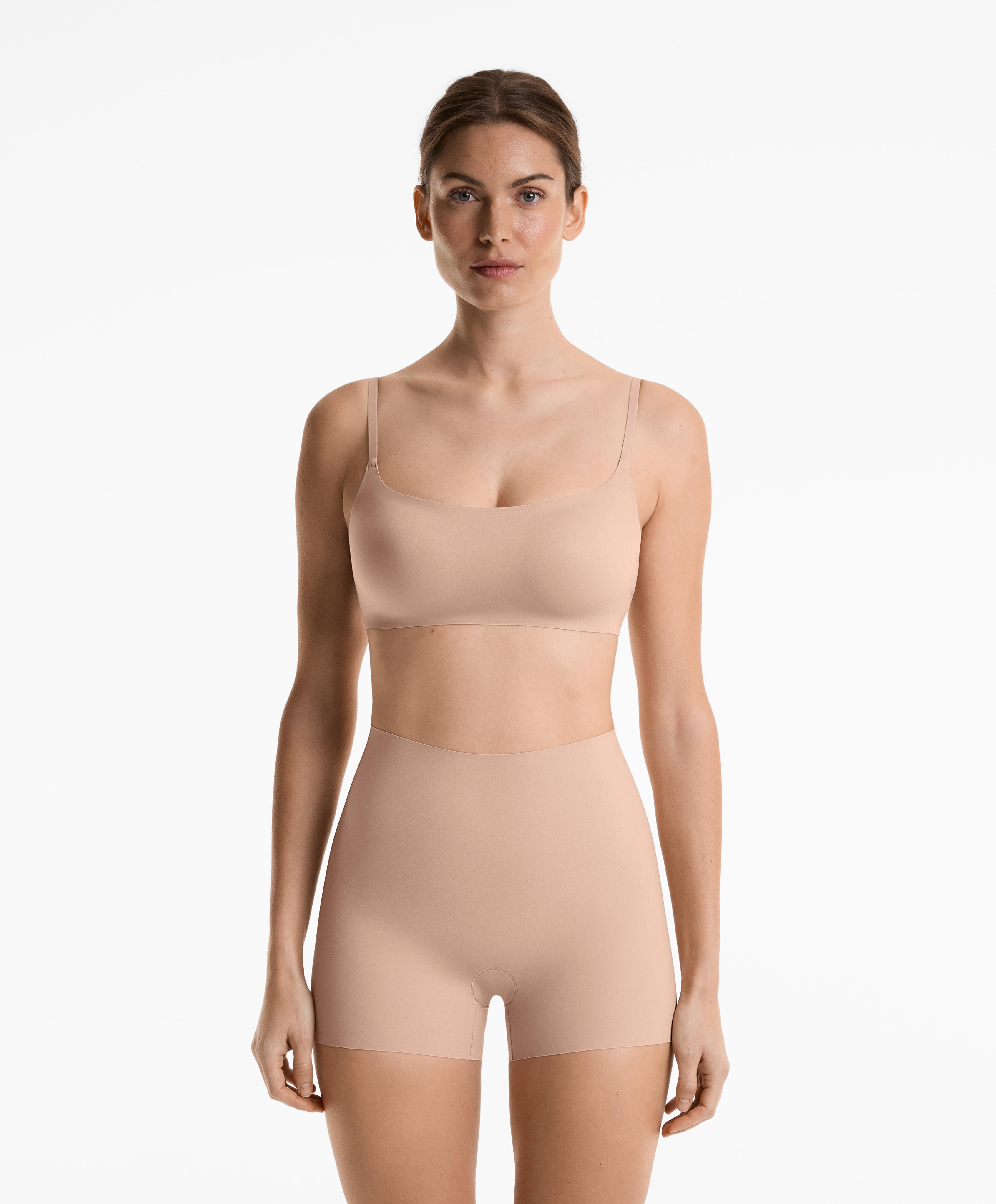 High-waisted invisible laser-cut hot pants — BEIGE