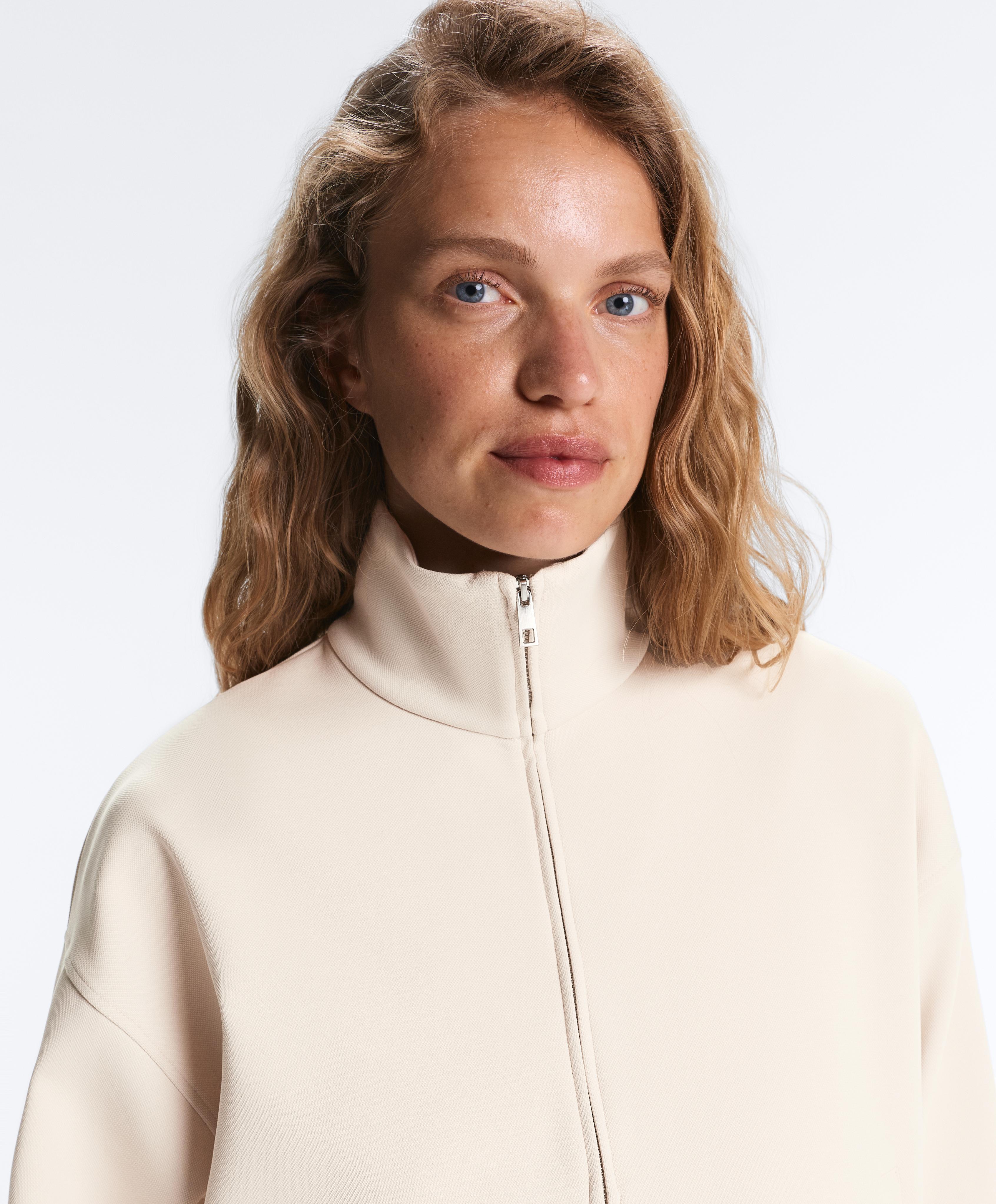 High collar pique jacket with cotton — PALE BEIGE