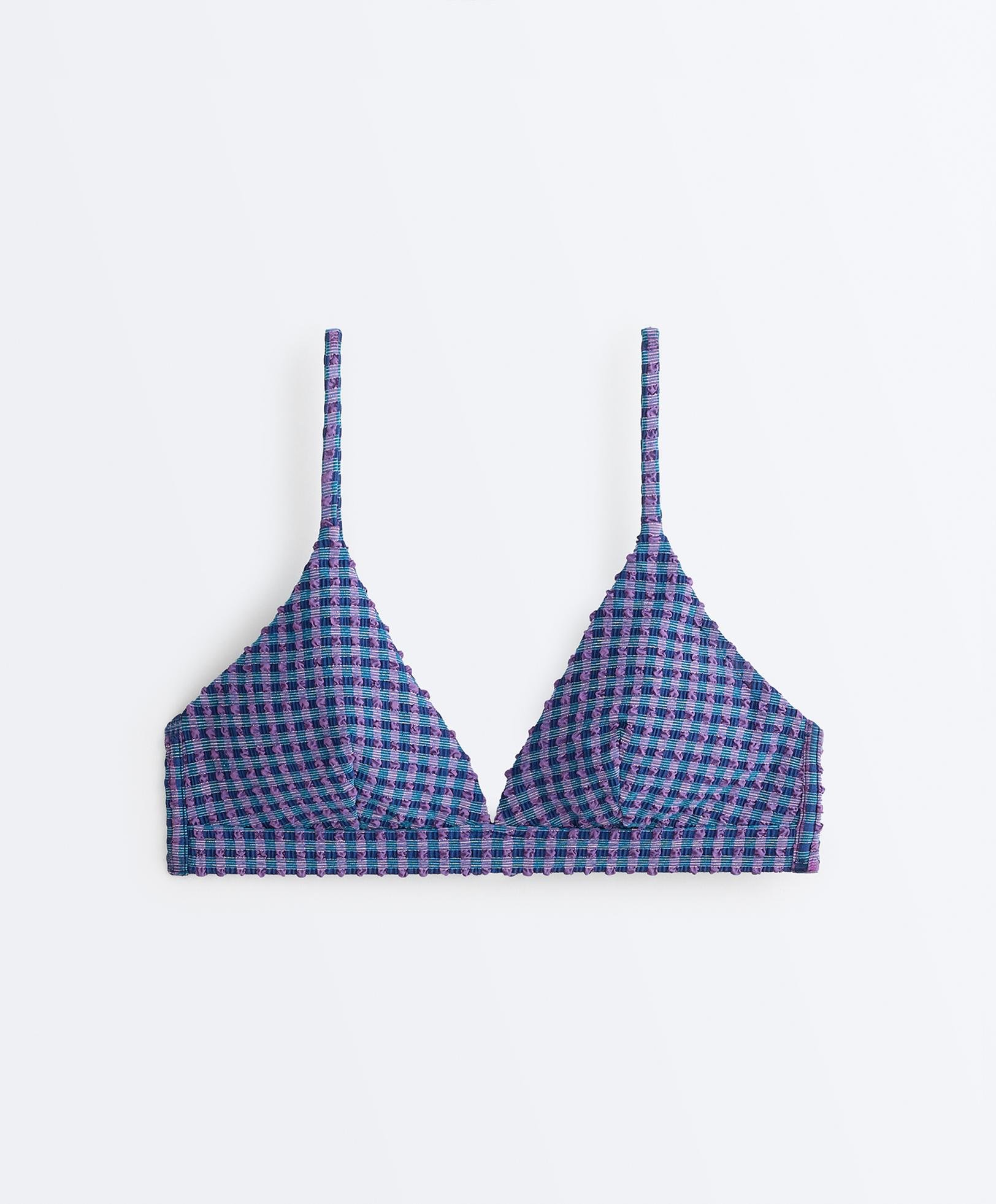 Gingham triangle bikini top — NAVY BLUE