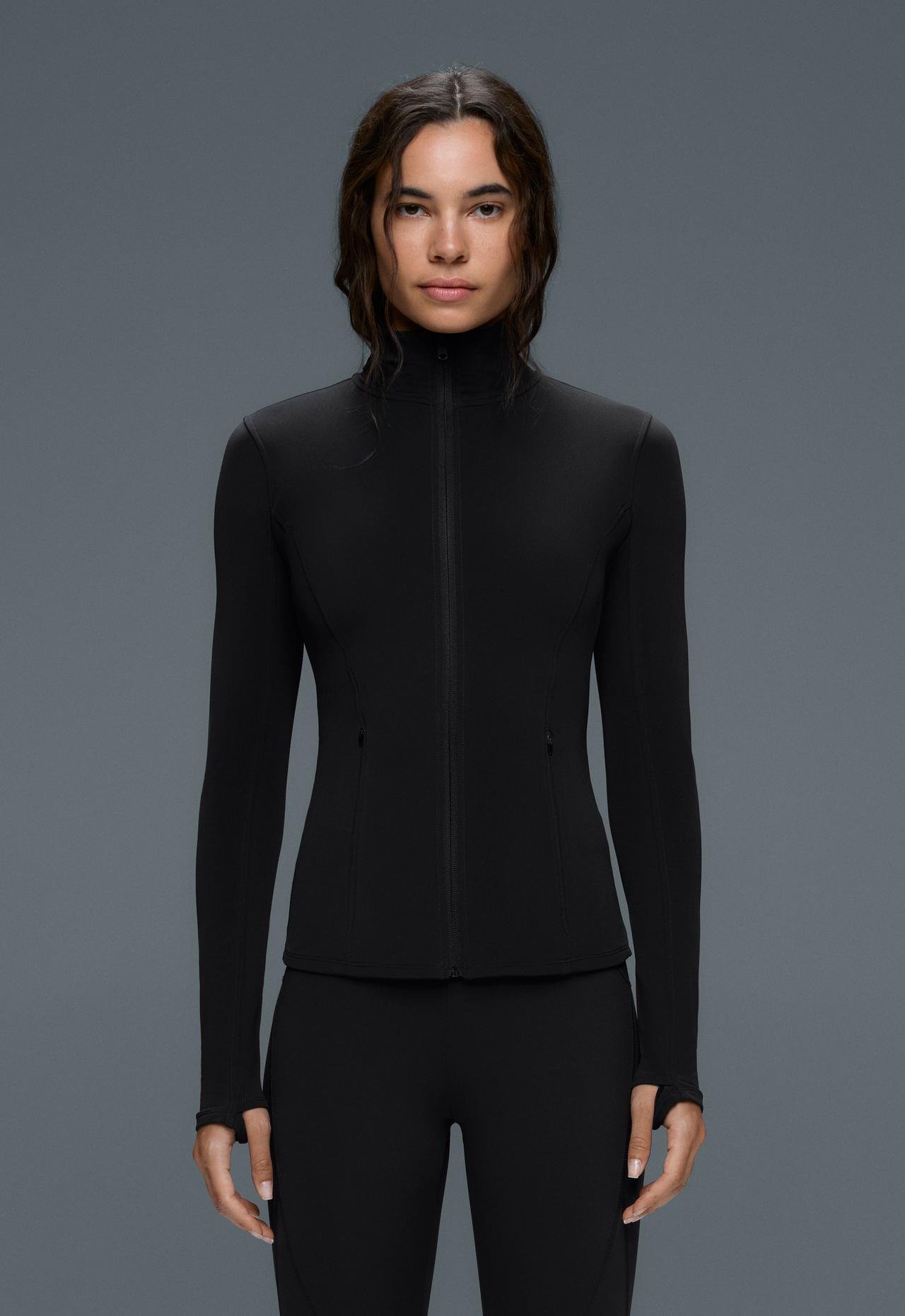 Long light warm technical jacket — BLACK