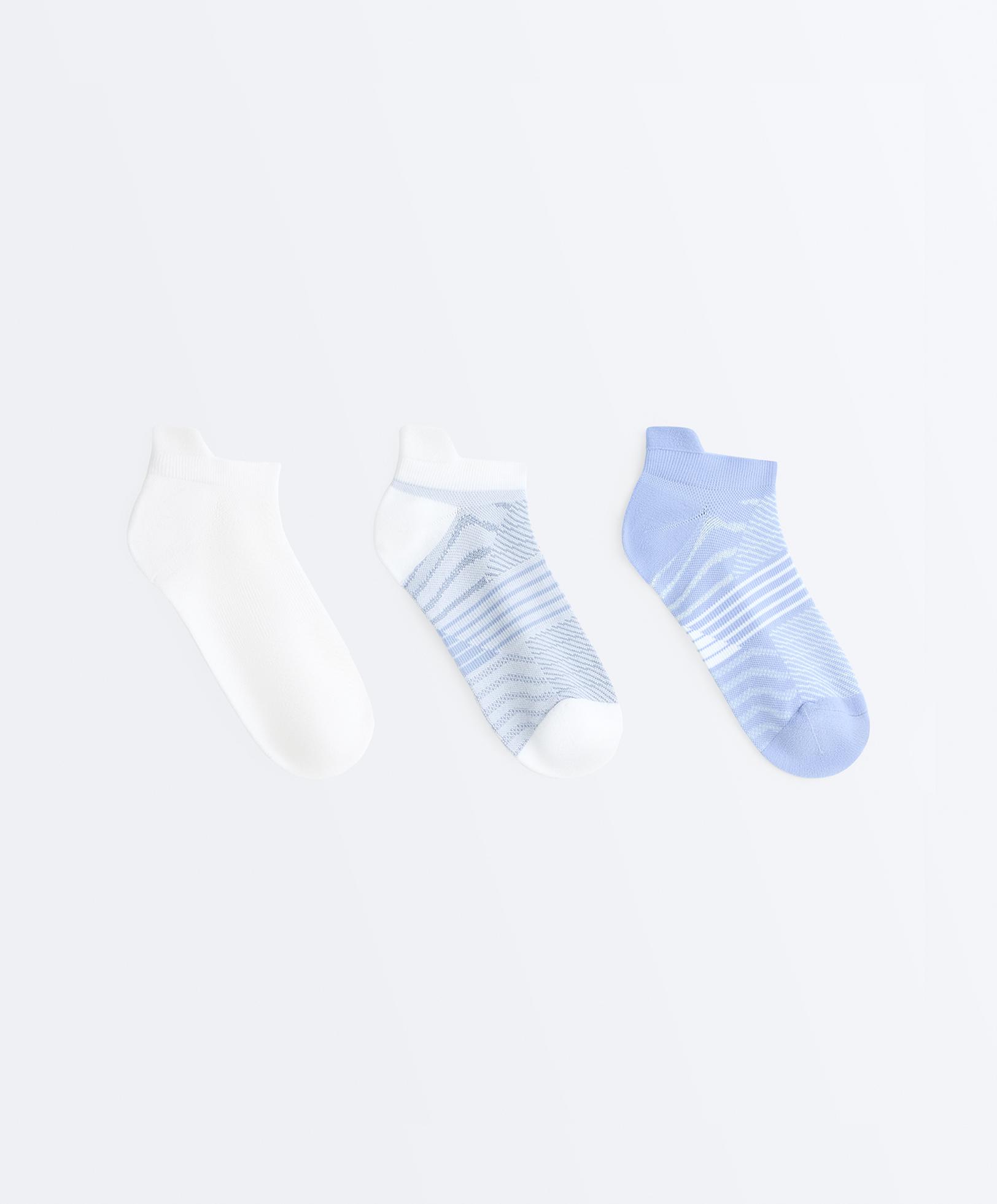 3 pairs of polyamide blend sports sneaker socks with heel tab — WASHED INDIGO