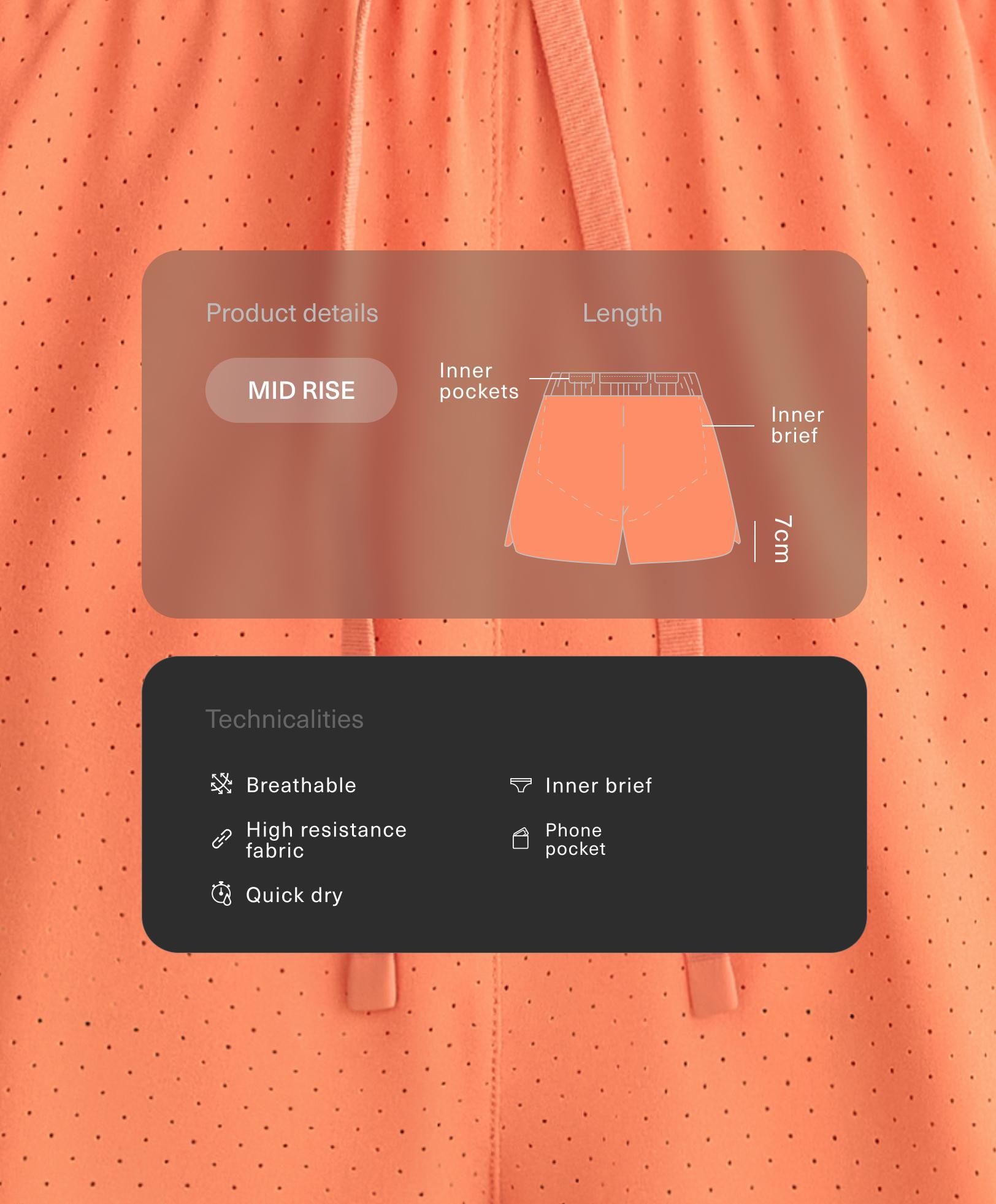 Mid-rise technical shorts 7cm