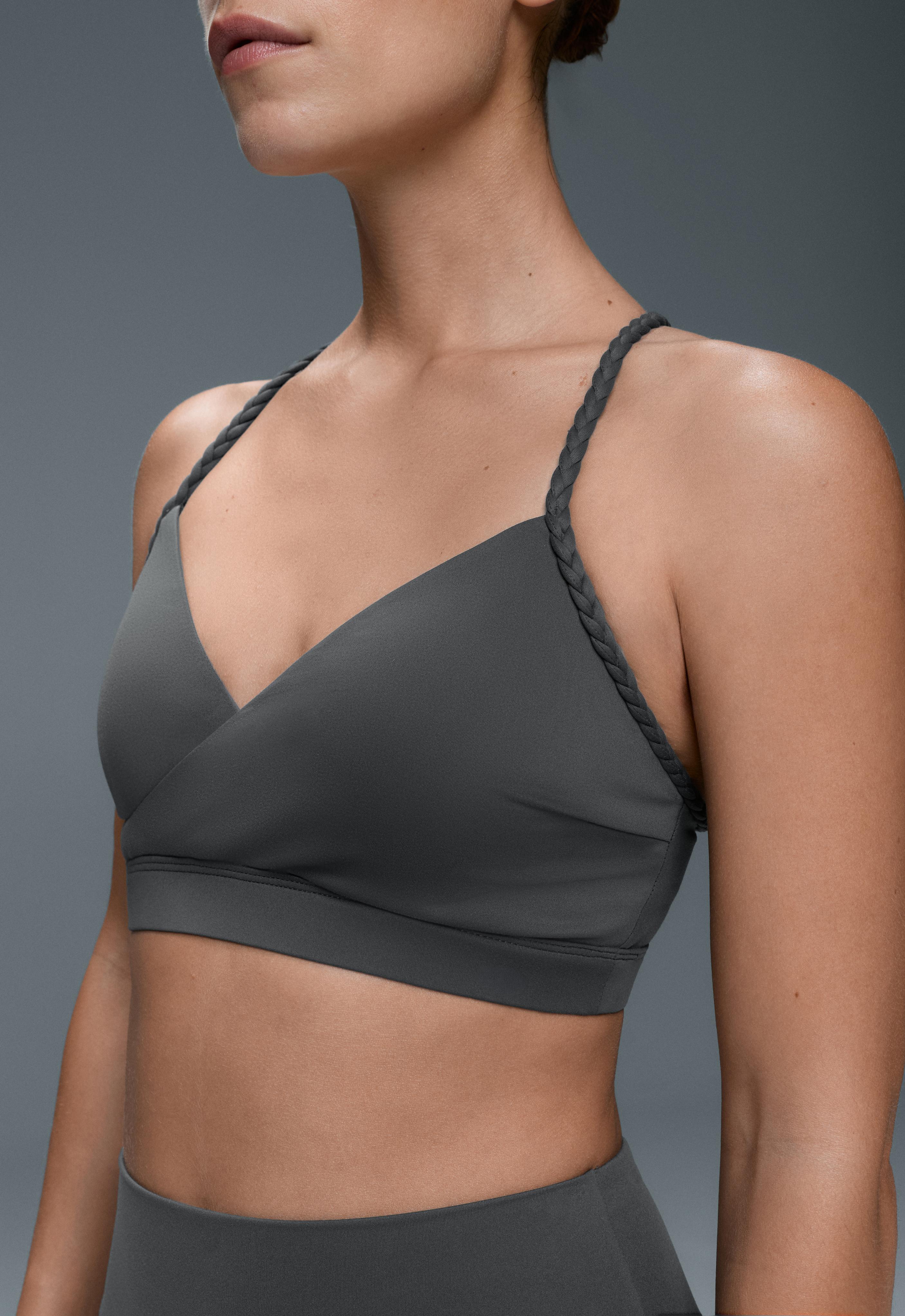 Medium-support braided Comfortlux sports bra — STEEL GREY
