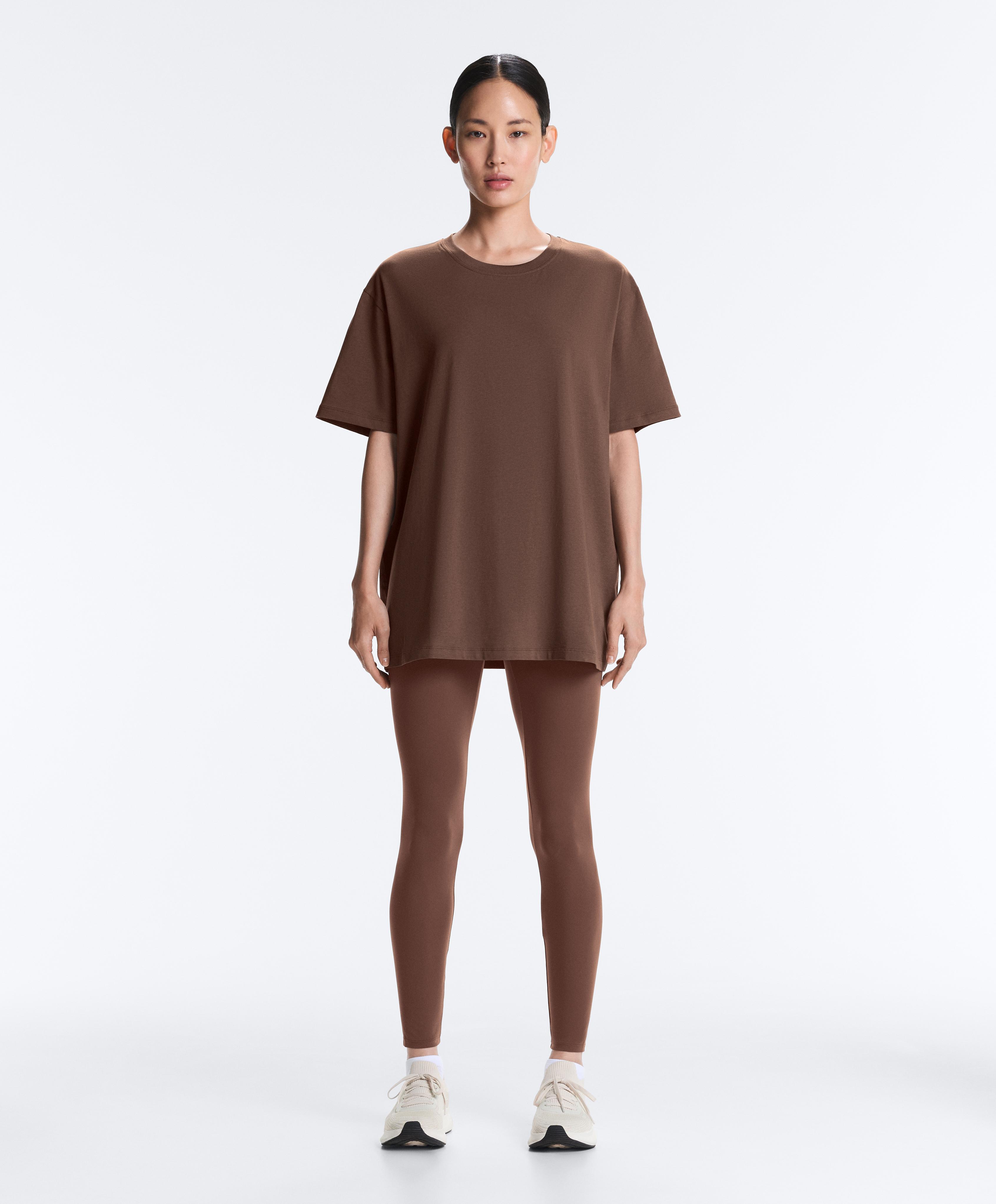 Oversize cotton blend short-sleeved T-shirt — MID-BROWN