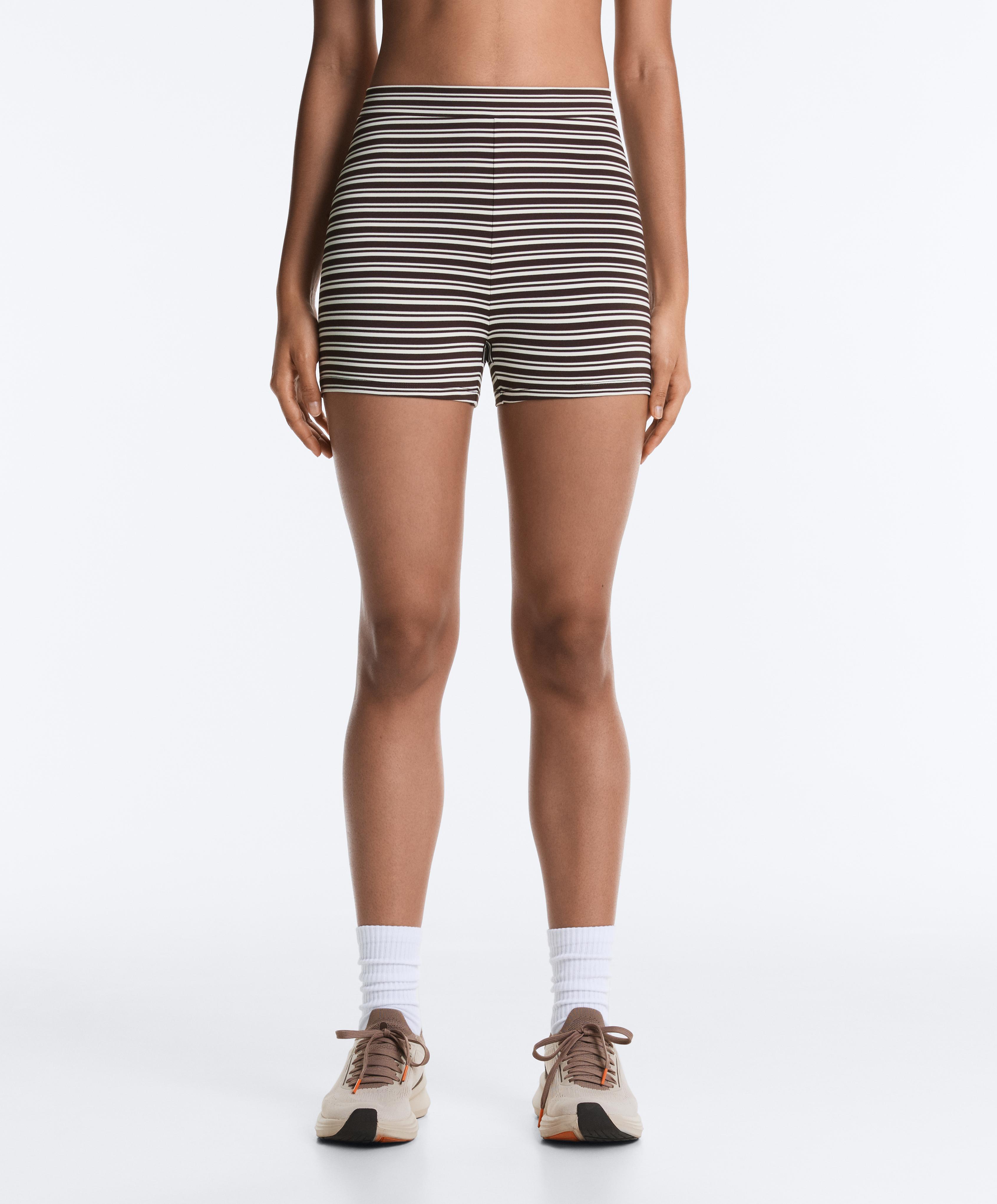 Comfortlux high-rise 5cm striped hot pants — DARK BROWN