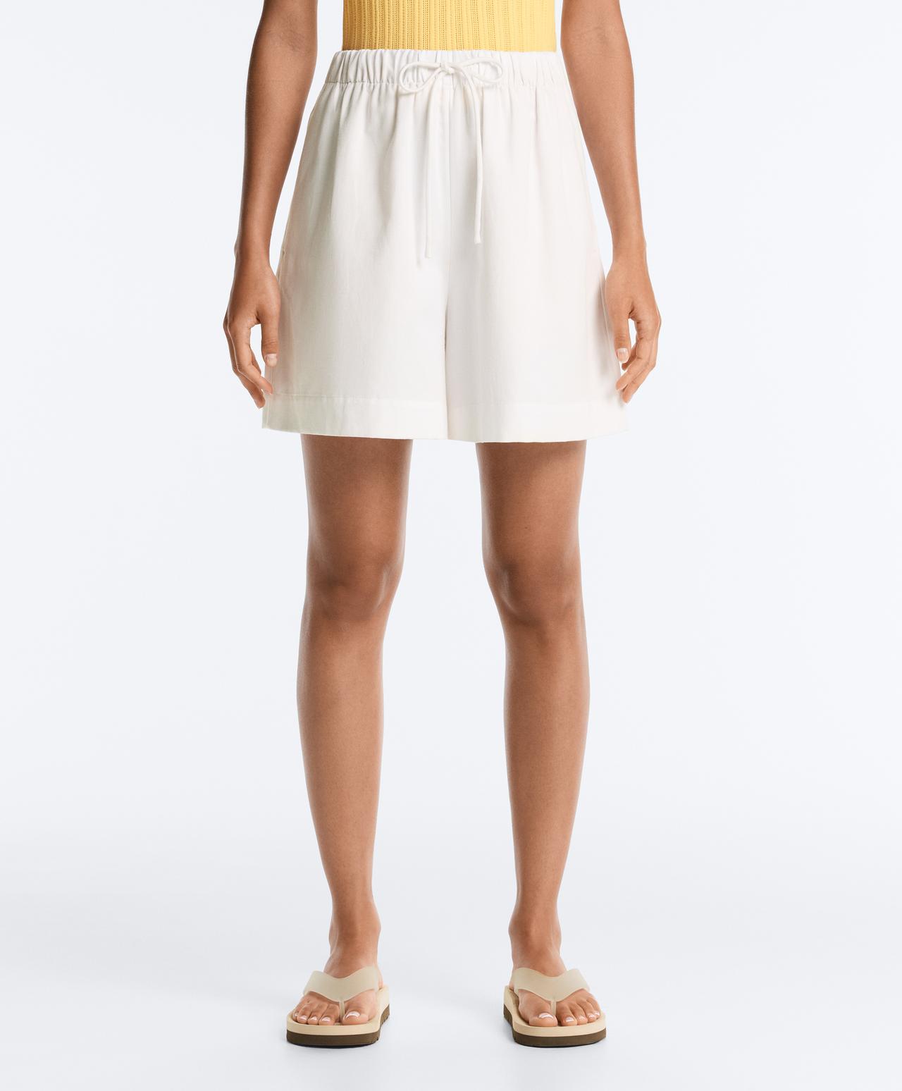 Cotton blend and 20% linen shorts — WHITE 