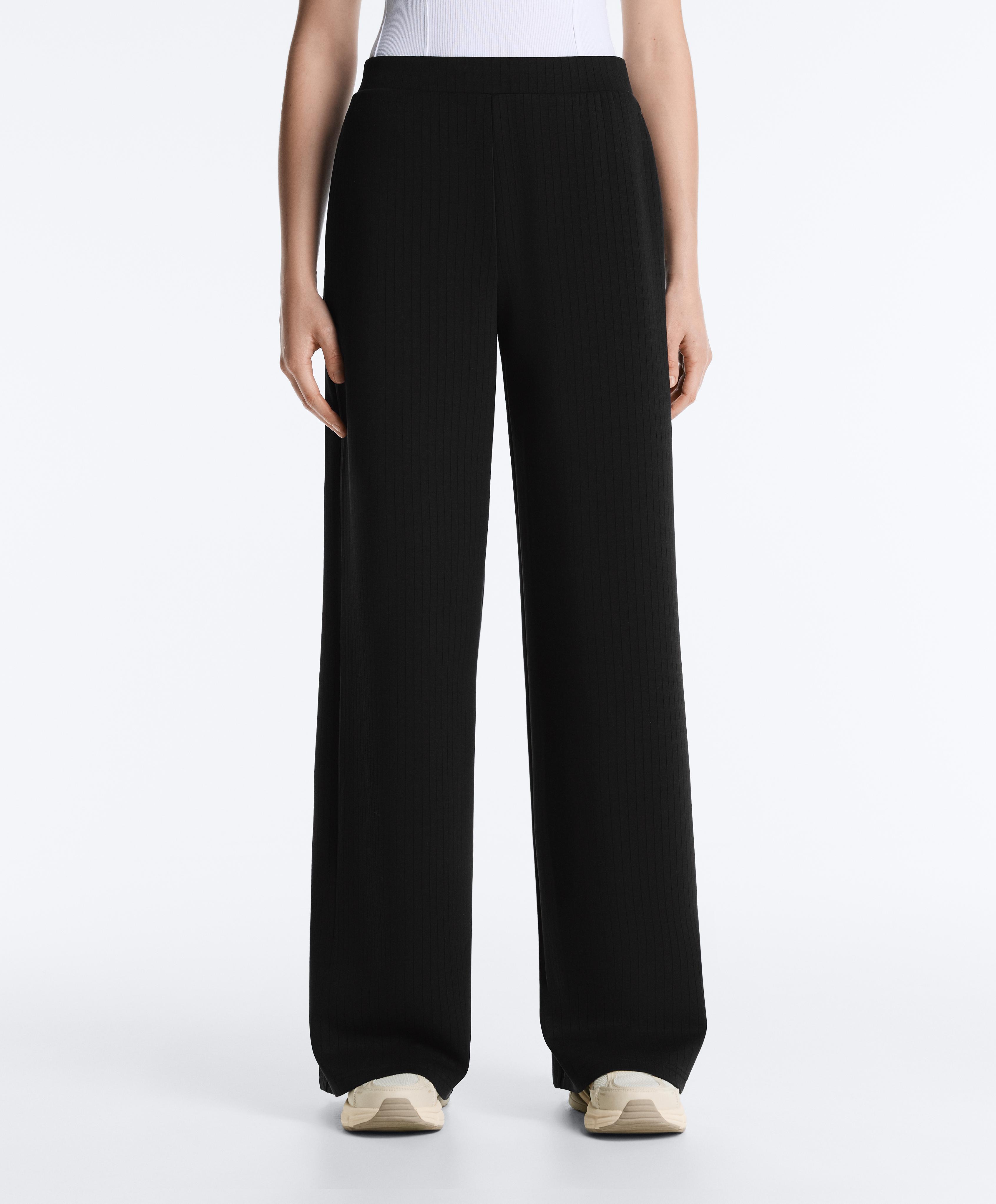 Straight-leg striped trousers with soft-touch modal — BLACK