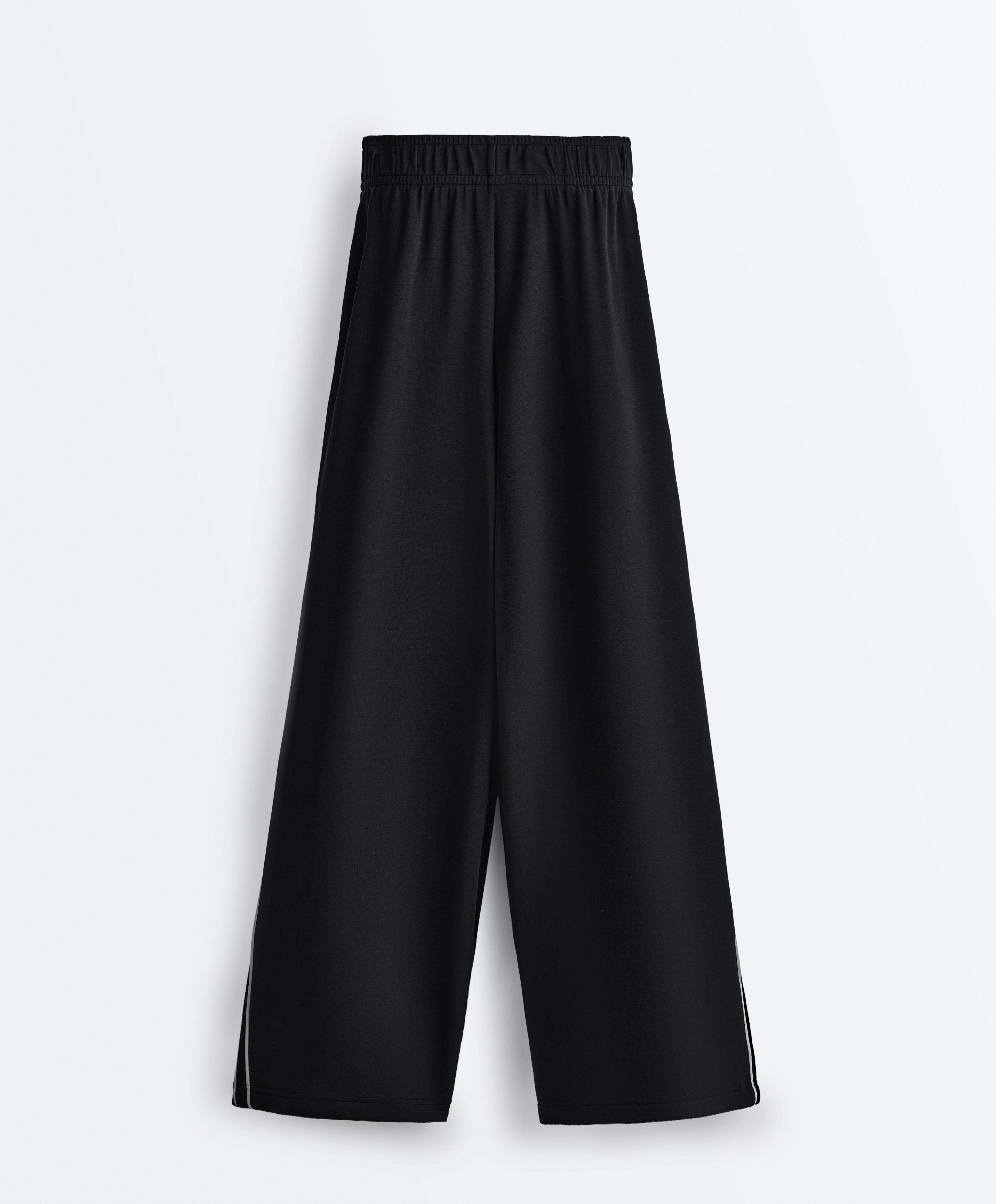 Wide-leg modal piping trousers — BLACK