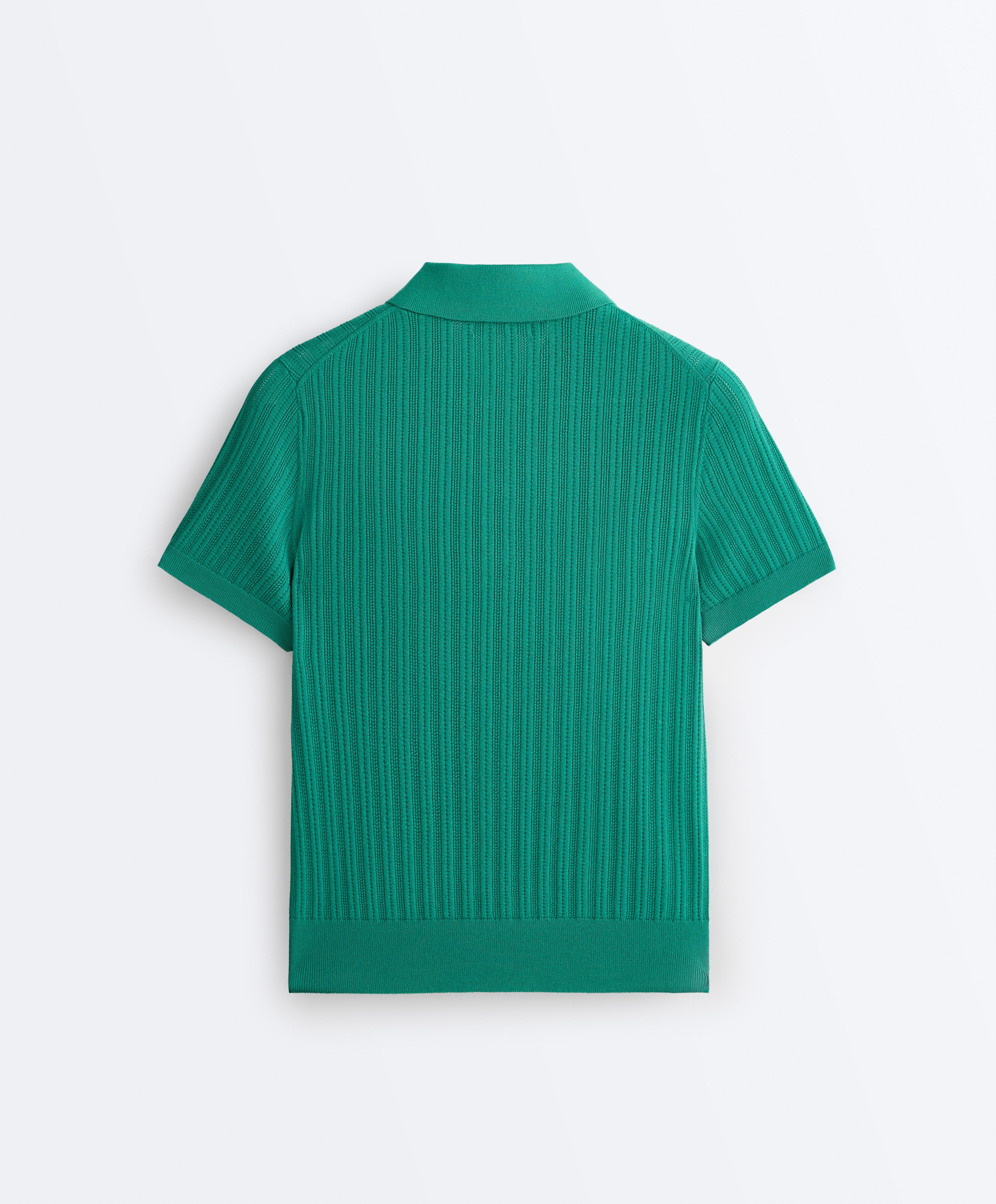 Short sleeve open knit polo shirt — EMERALD GREEN