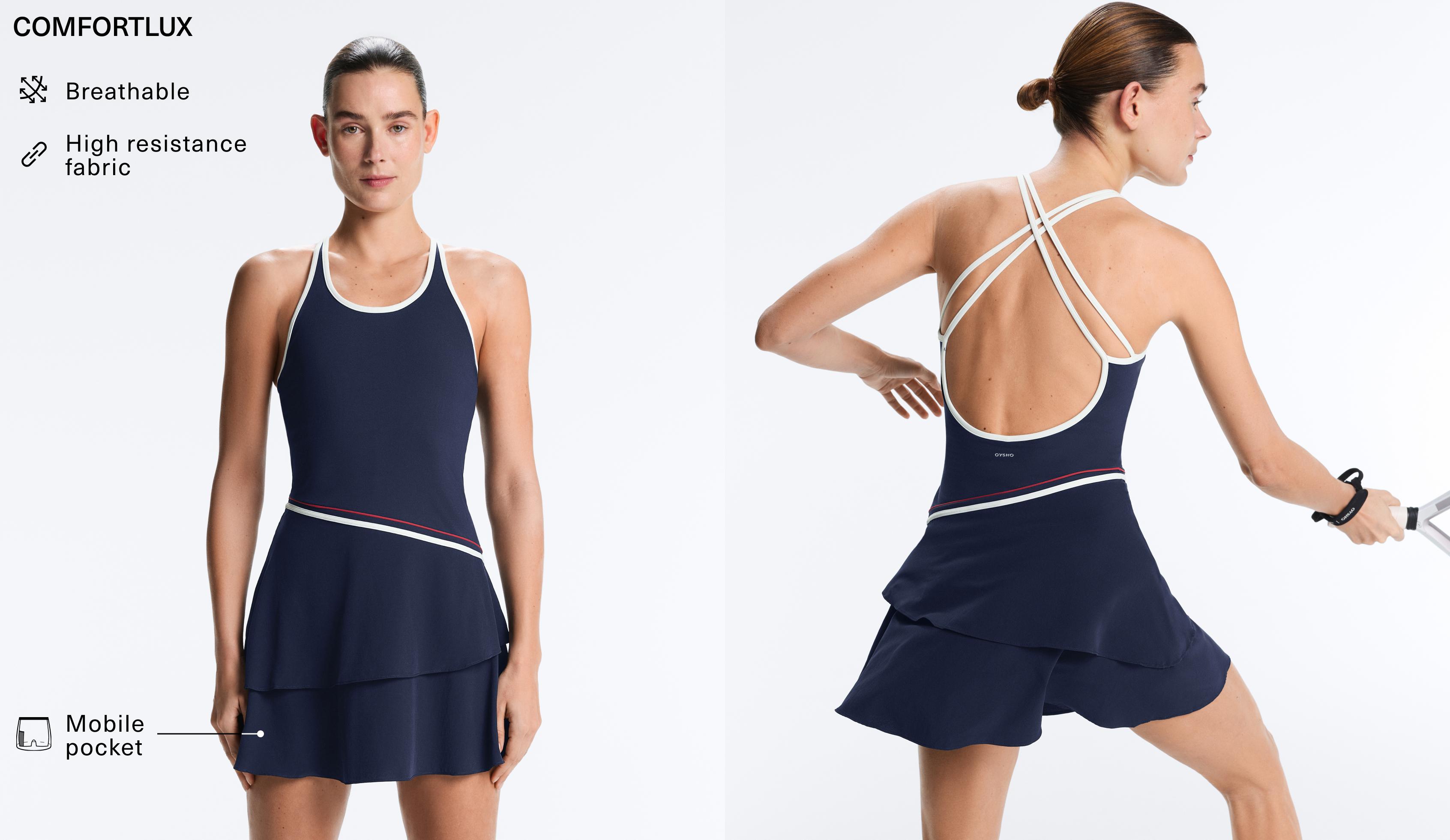 Comfortlux short dress with ruffles — NAVY BLUE