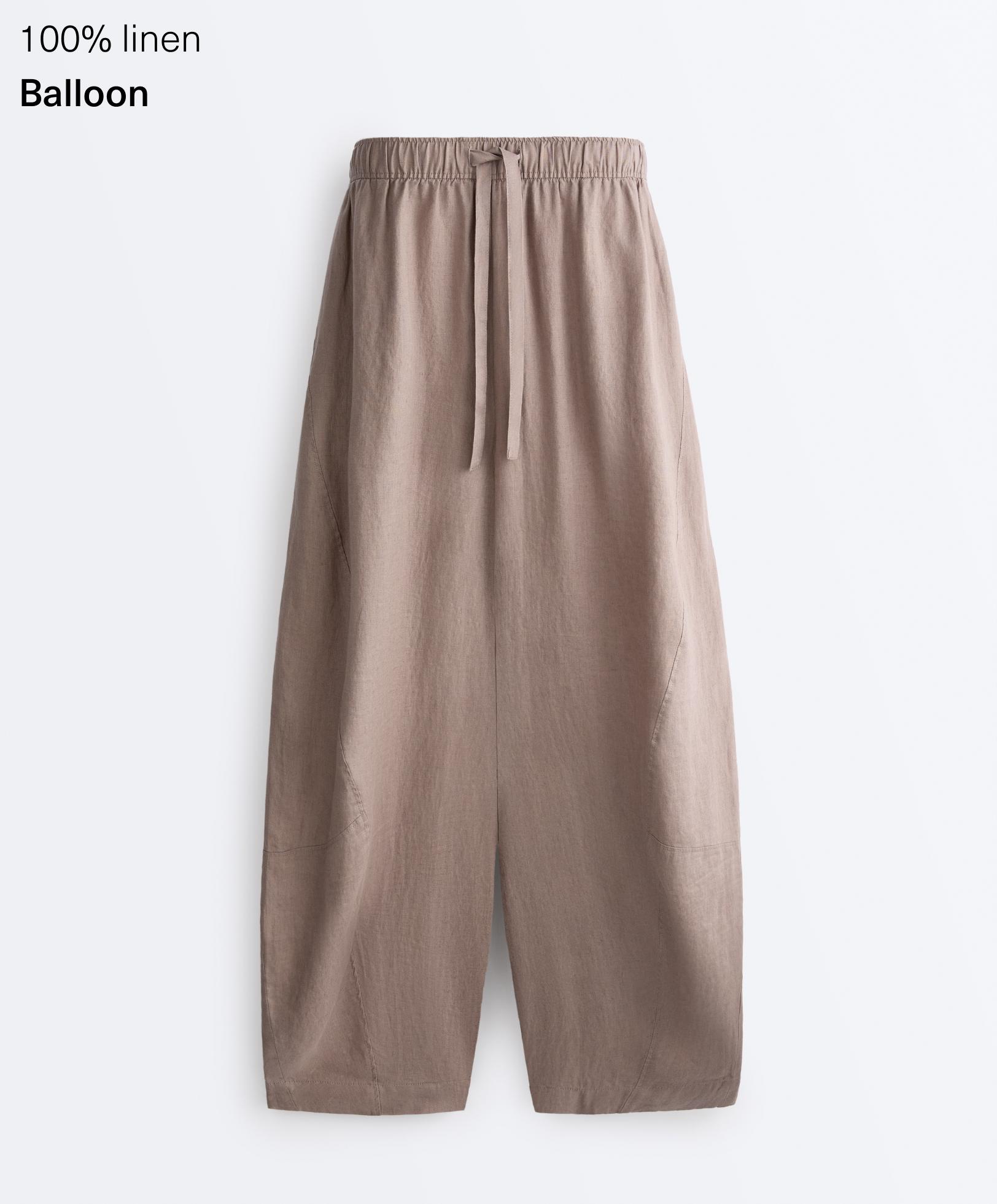 100% linen balloon trousers — TAUPE-GREY