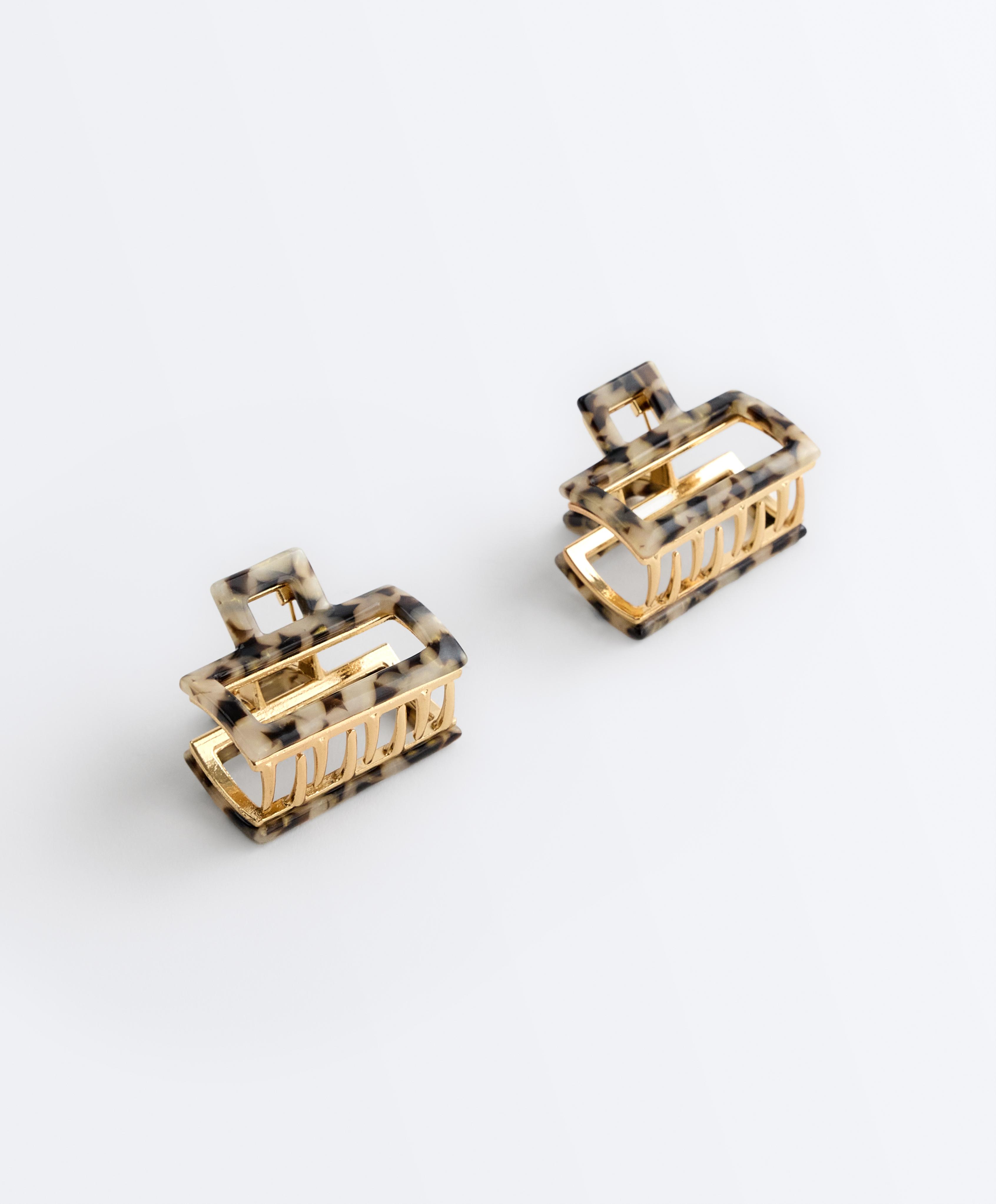 2 metallic mini hair clips — CHESTNUT