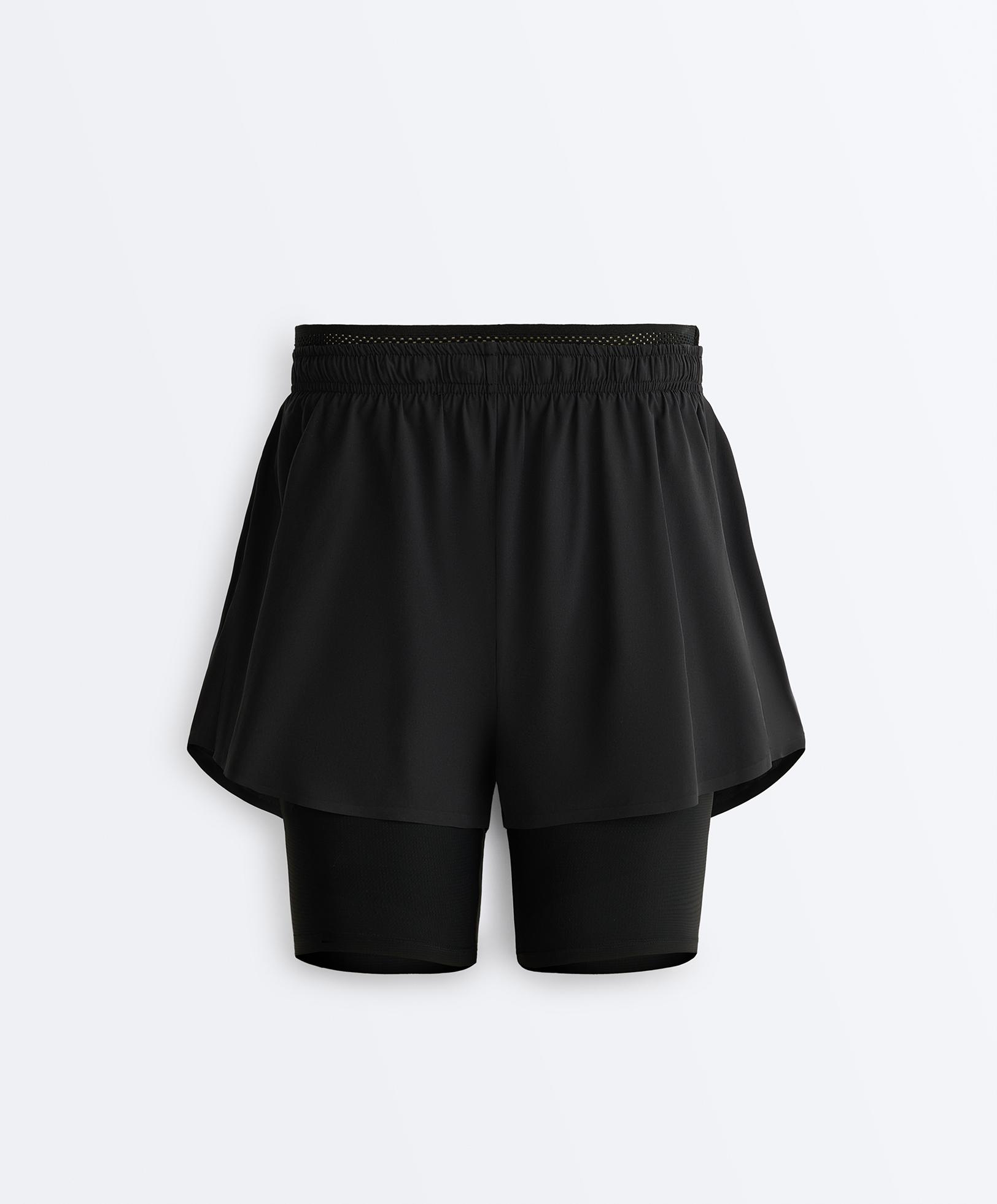 Mid rise 2-in-1 technical shorts — BLACK