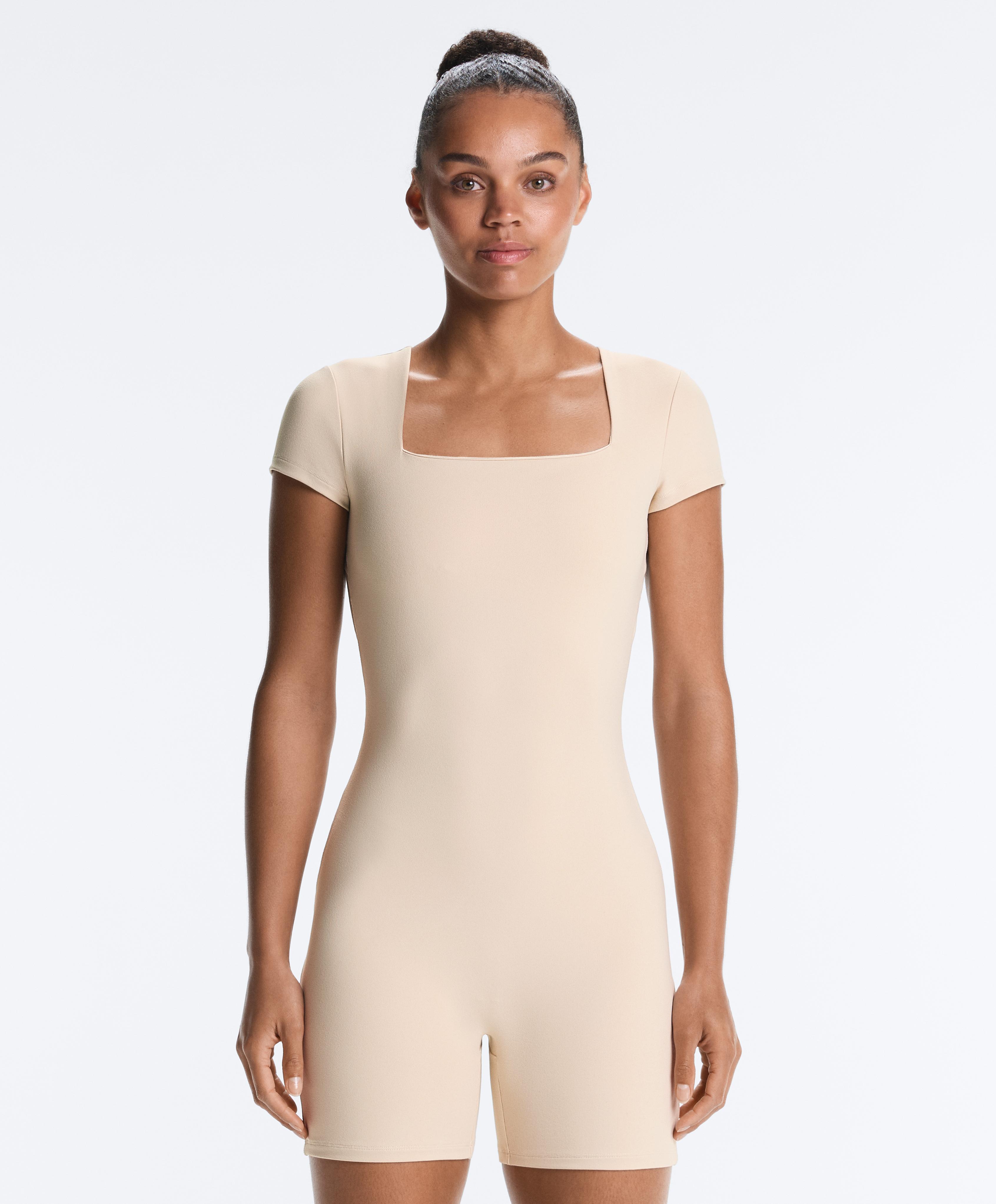 Evermove square neck short jumpsuit — PALE MINK